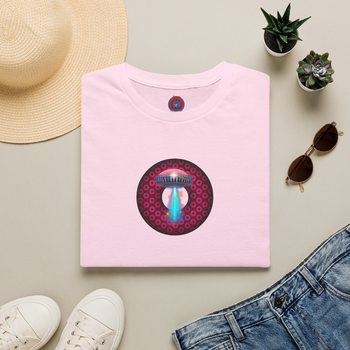 Classic Donut Tee - Unisex Soft-Style - "Donuts now Served on the Mothership" - series 1.0  - variant 2  - red/red paradoxical donut