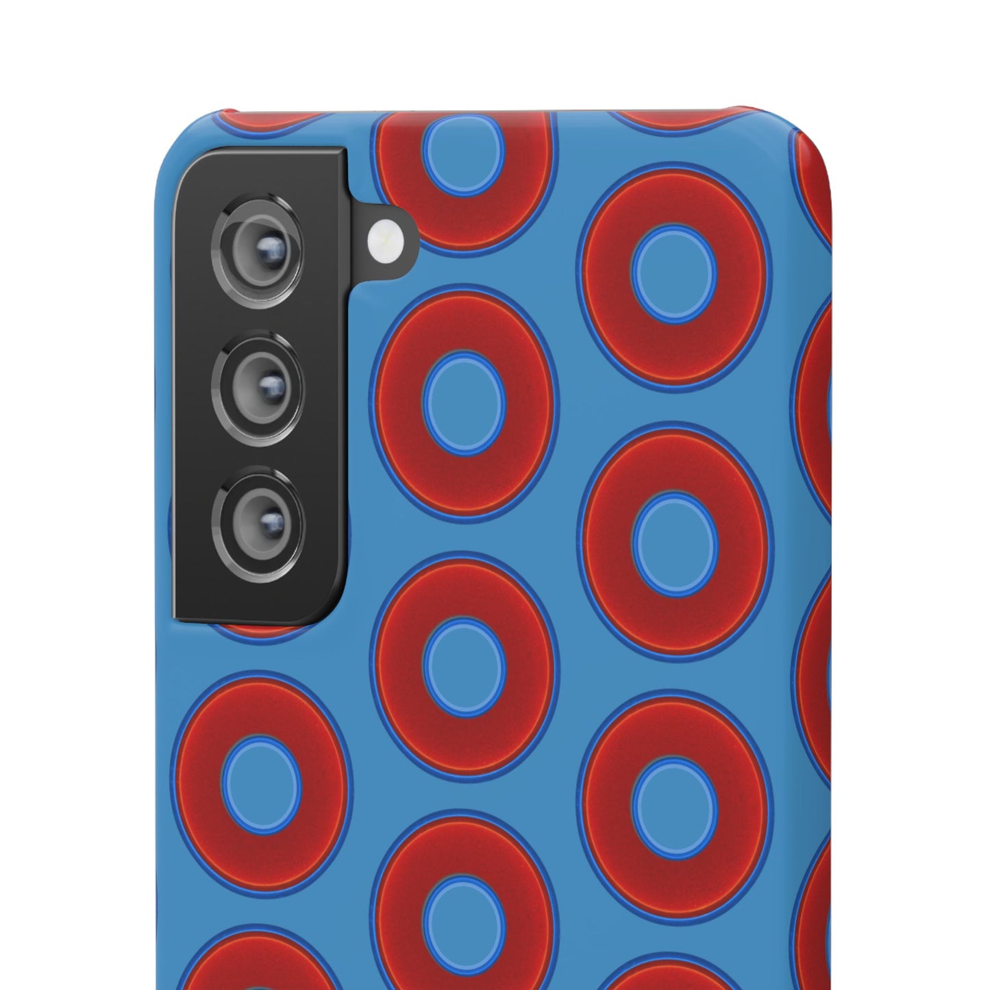 Lumpy Donut Snap Case - red vivid donut print w/light steel blue background