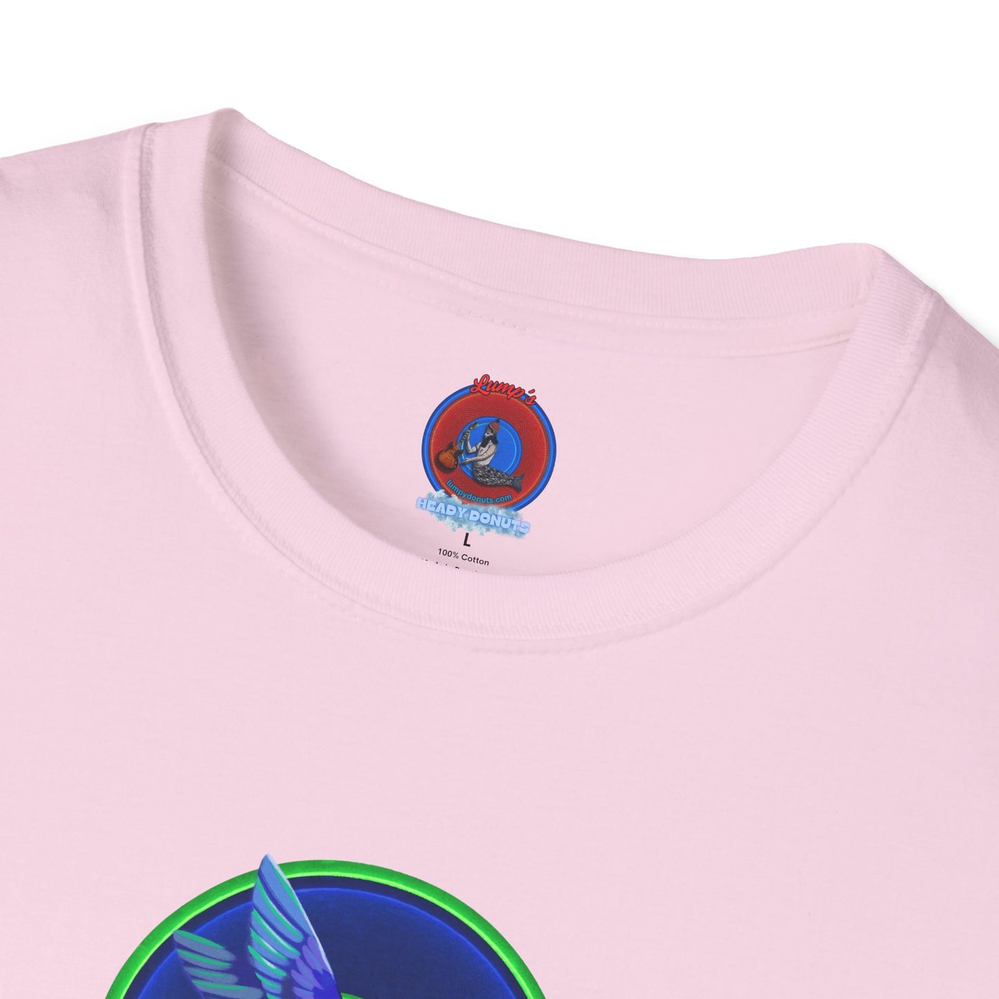 Classic Donut Tee - Unisex Soft-Style - "Invitation for Donuts & Tea" - vivid blue/green donut