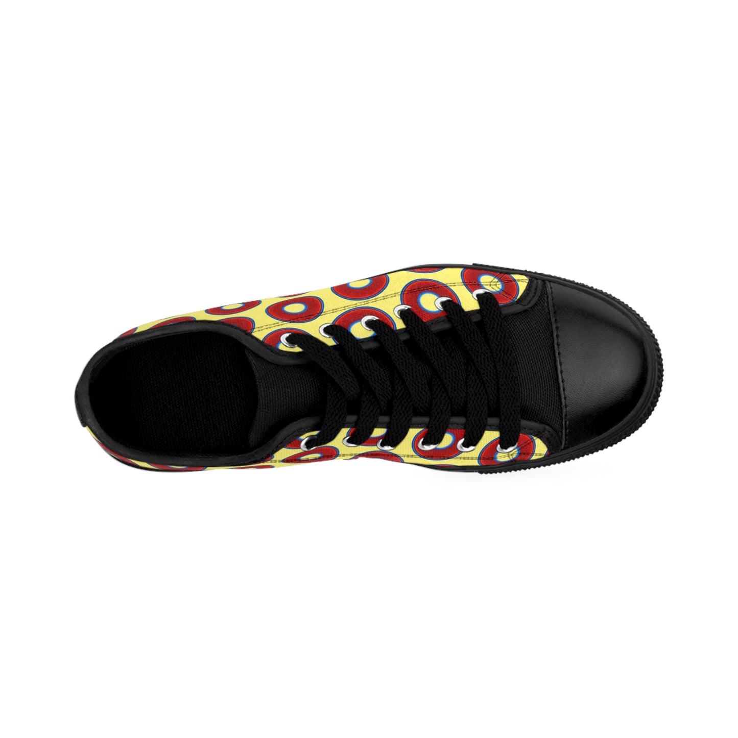 Men's Cushiony Convectors - Low Top - large red vivid donut print w/yellow background