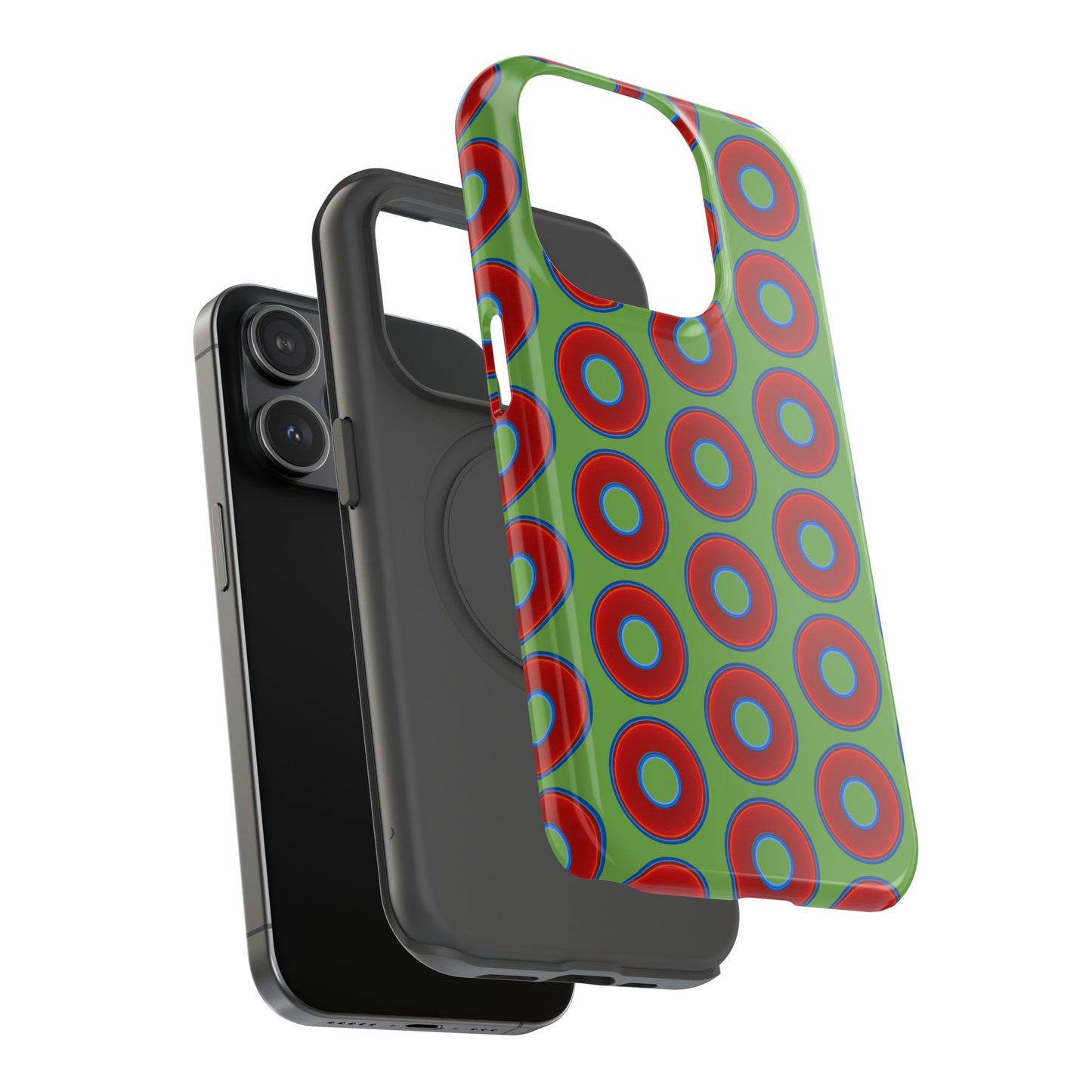 Impact-Resistant Lumpy Donut Case - red vivid donut print w/light green background