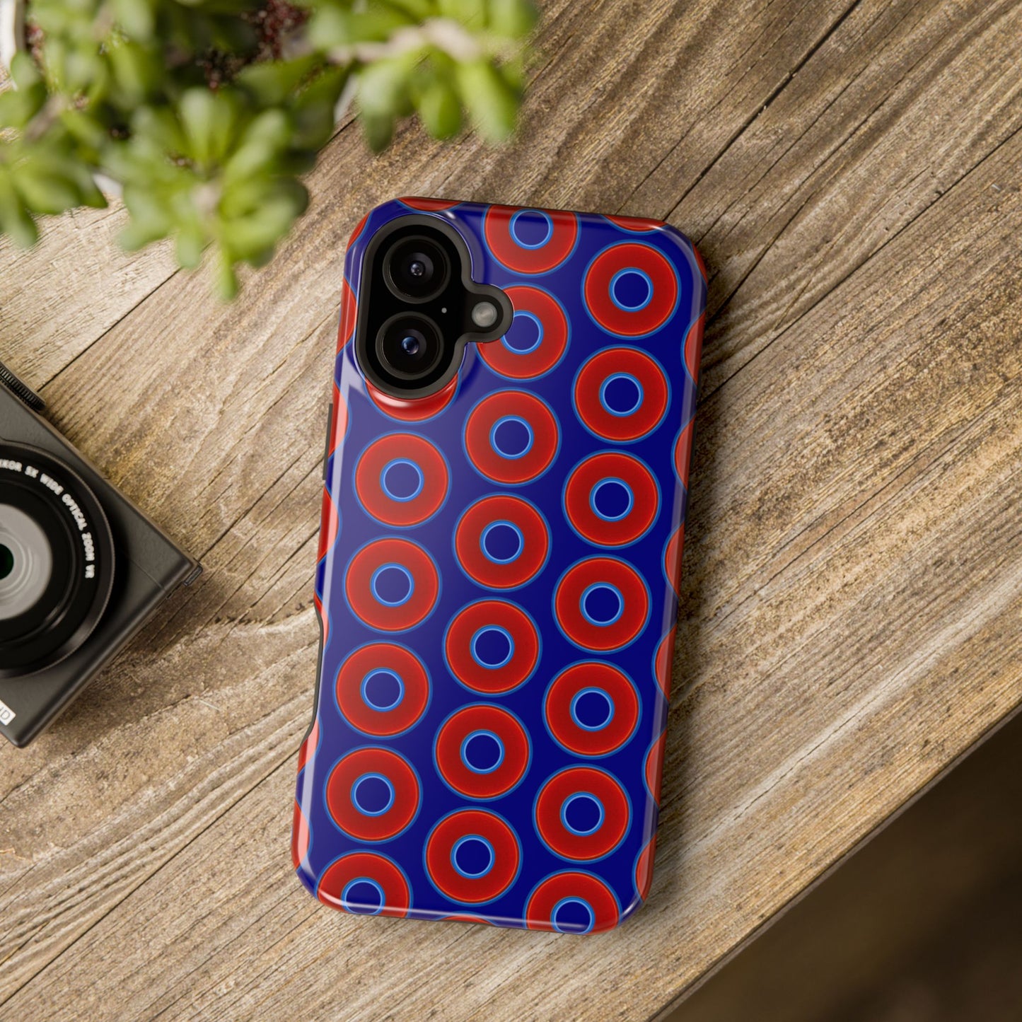 Magnetic Tough Donut Case - red vivid donut print w/vivid navy blue background