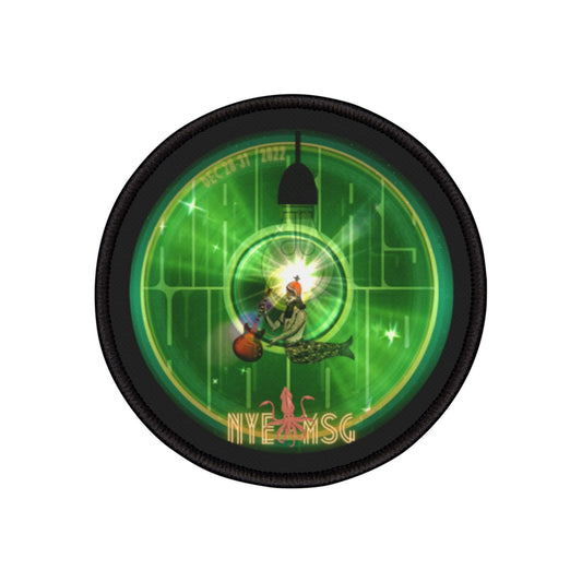 Iron-On Donut Patch - "NYE Donut - MSG Dec 28-31 2022 Patch" - vivid green mirrored donut