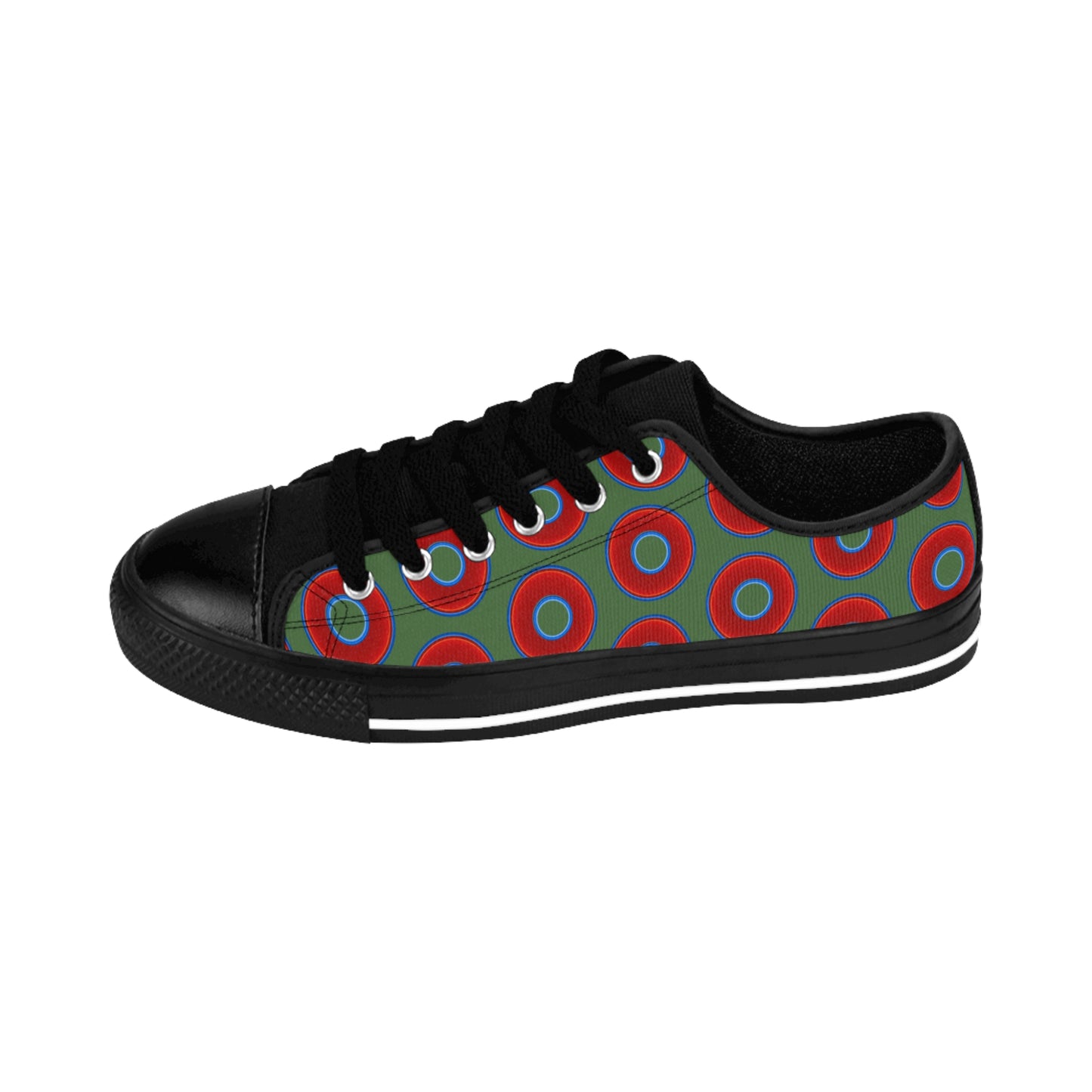 Men's Cushiony Convectors - Low Top - large red vivid donut print w/dark green background