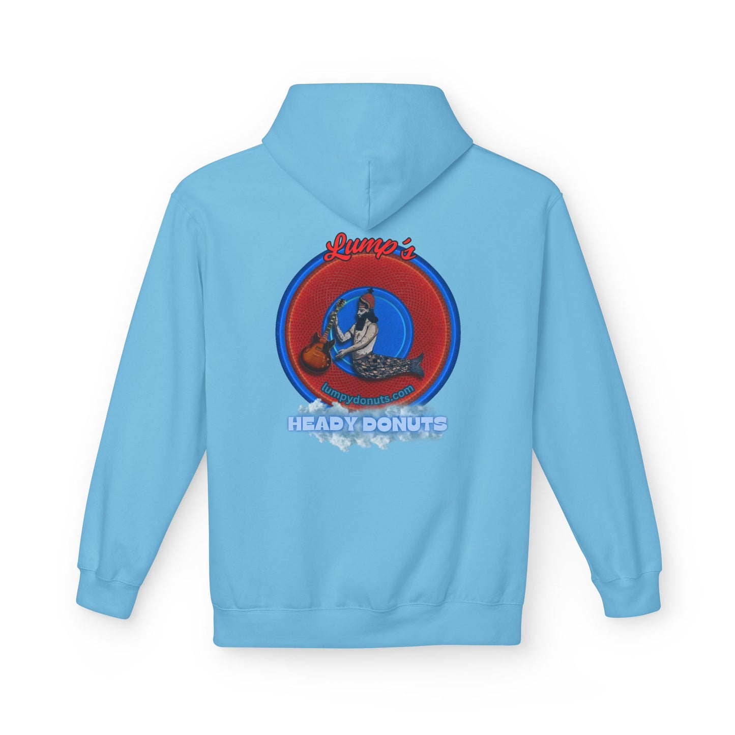 Unisex Fleece Hoodie - [Midweight Soft-style] - "Lump's Heady Logo" - w/rustic red donuts