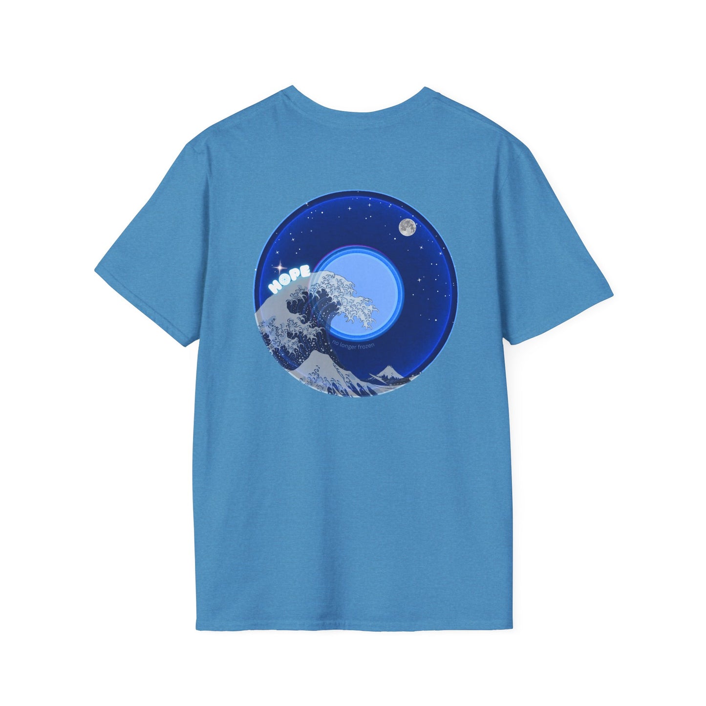 Classic Donut Tee - Unisex Soft-Style - "The Hopeful Waving Donut" - variant 2 - vivid blue donut