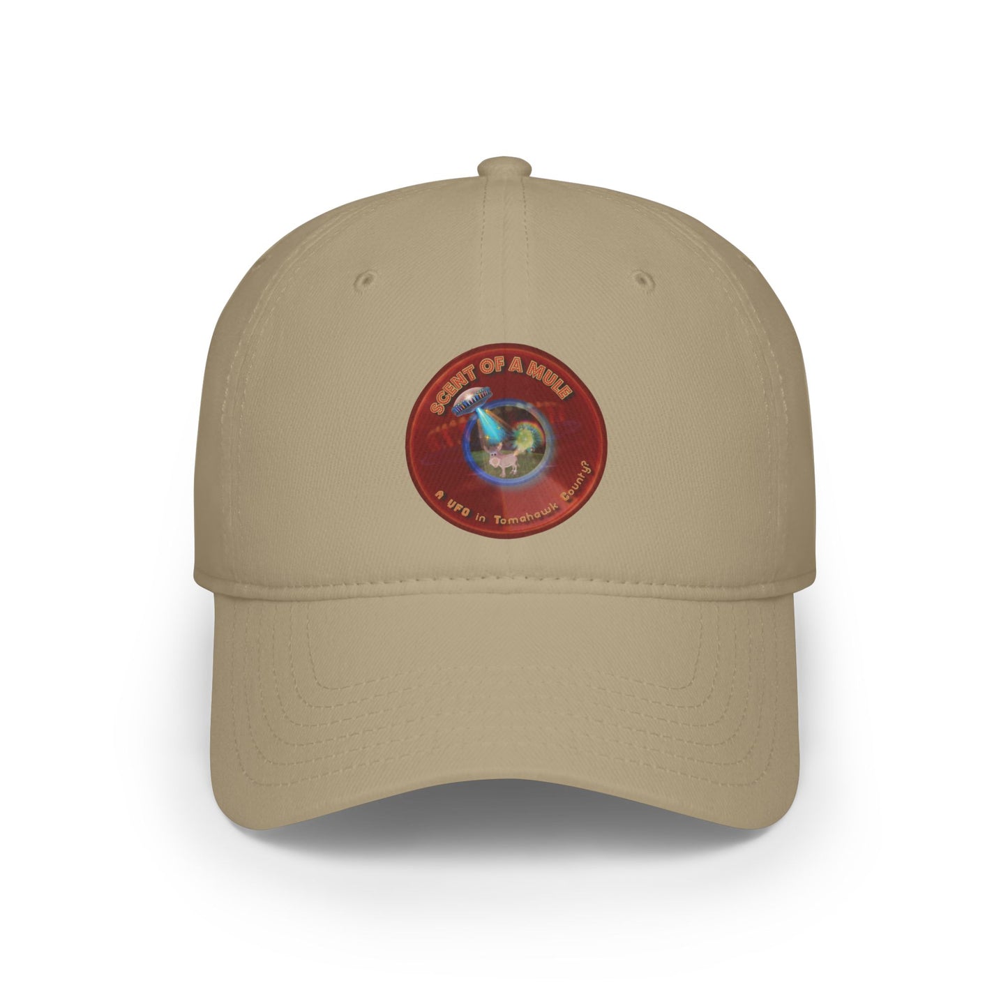 Lumpy Donut Baseball Cap - "Donut Caps? In Tomahawk County?" - variant 3 - vivid red donut w/