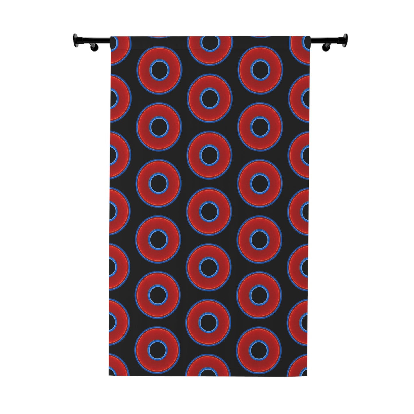Lump's Heady Curtain w/Donuts - vivid red donut print - w/black background - [*1 Piece / 50" x 84"]
