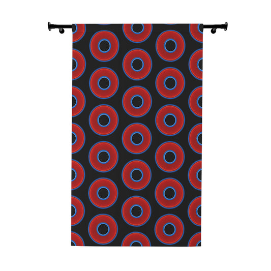 Lump's Heady Curtain w/Donuts - vivid red donut print - w/black background - [*1 Piece / 50" x 84"]