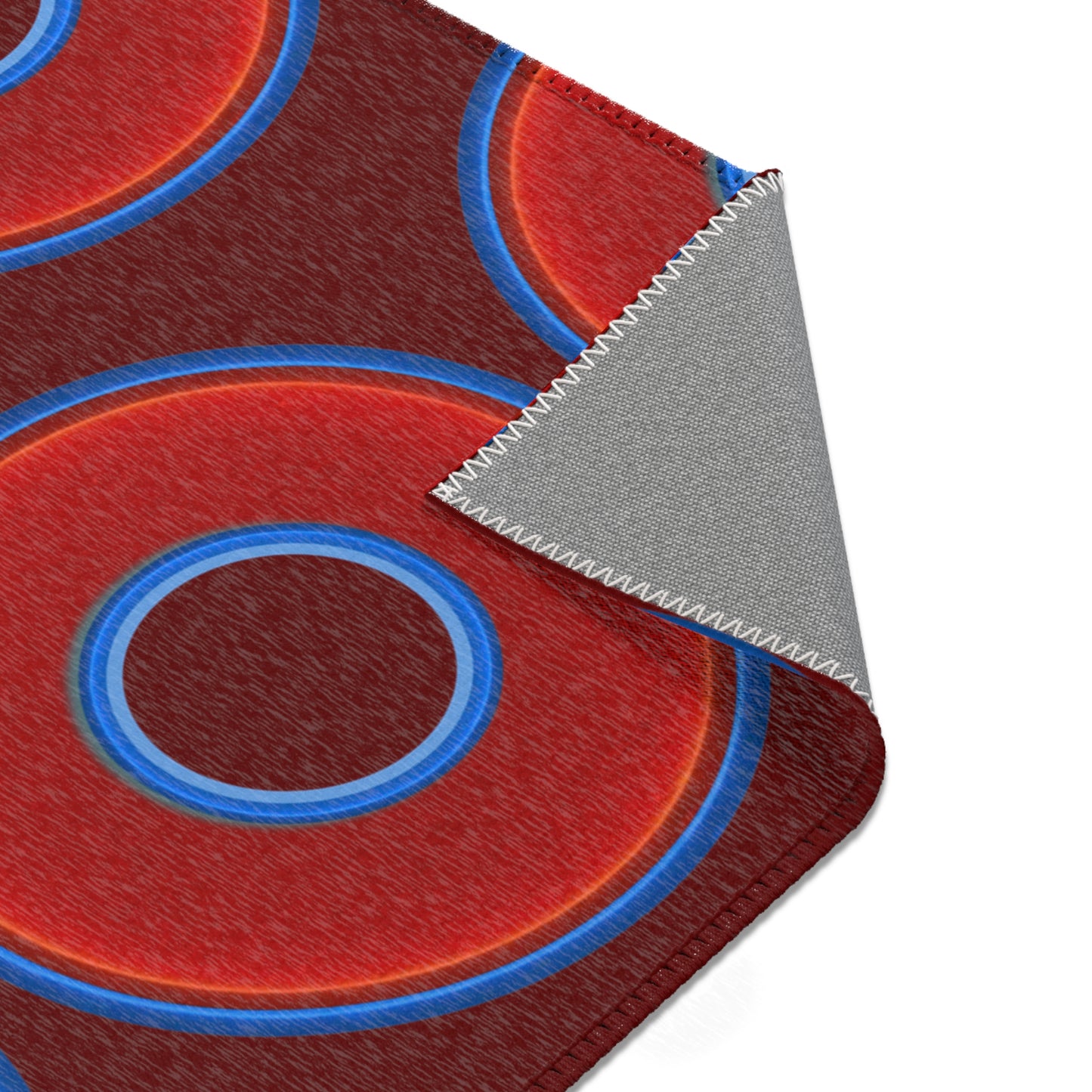 Lumpy Donut Print Rug - choice of 3 sizes - vivid red donut print w/dark red background