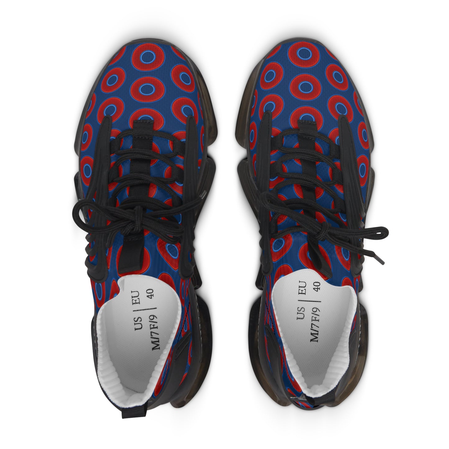 Women's Donut Kicks - red vivid donut print w/Atlantic navy blue background