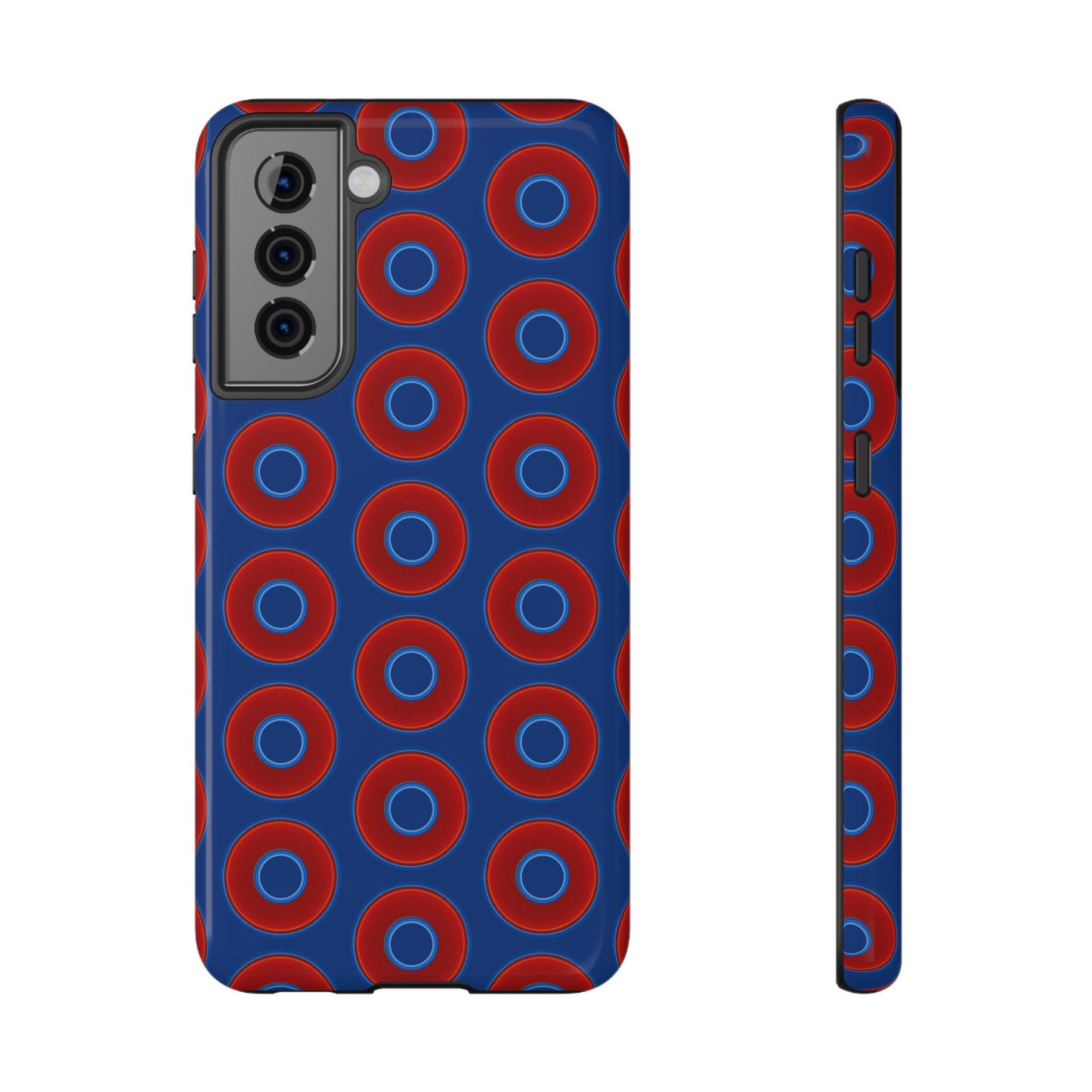 Impact-Resistant Lumpy Donut Case - red vivid donut print w/dark blue background