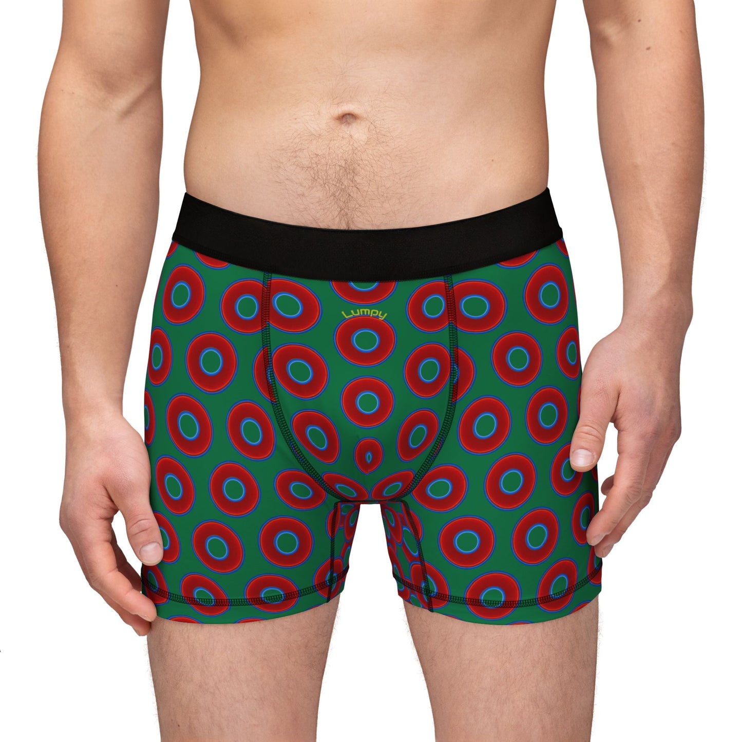 Men's Donut Boxers - red vivid donuts w/green background
