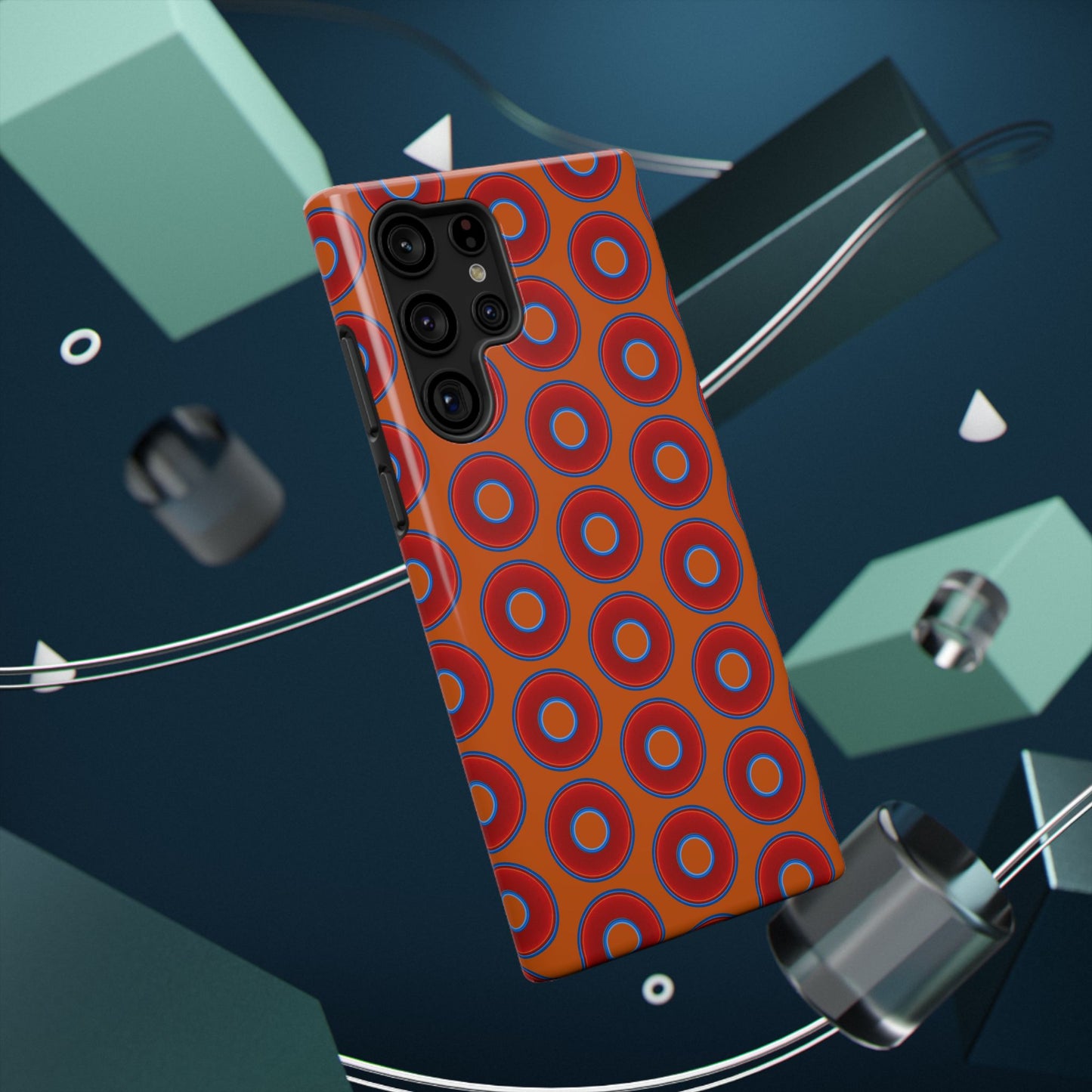 Impact-Resistant Lumpy Donut Case - red vivid donut print w/dark orange background