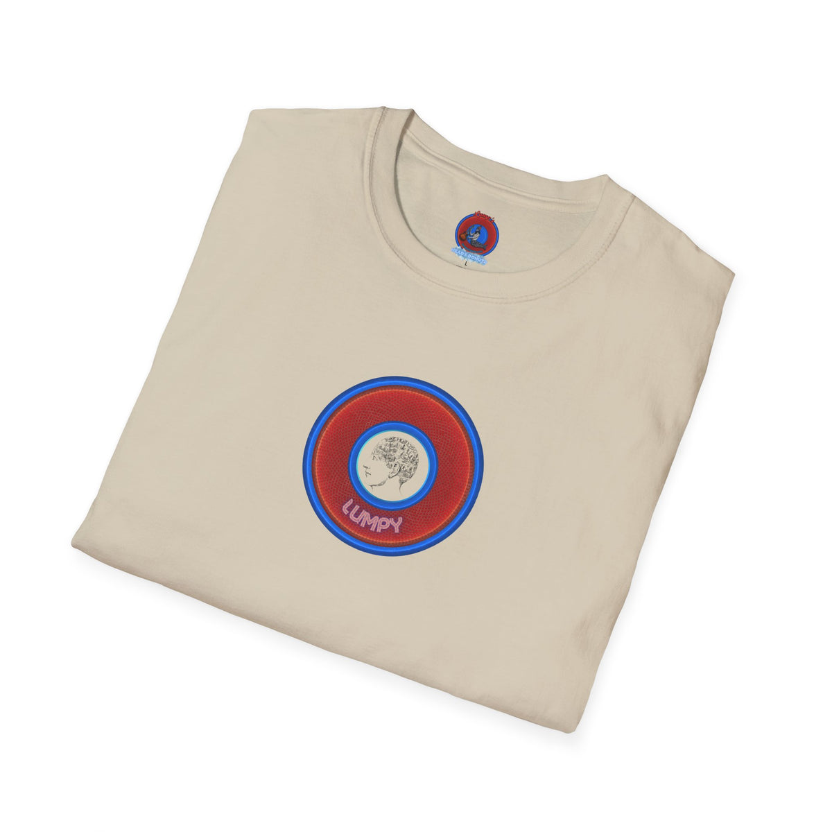 Classic Donut Tee - Unisex Soft-Style - "The Lumpy Donut" - variant 1 - red/blue donut