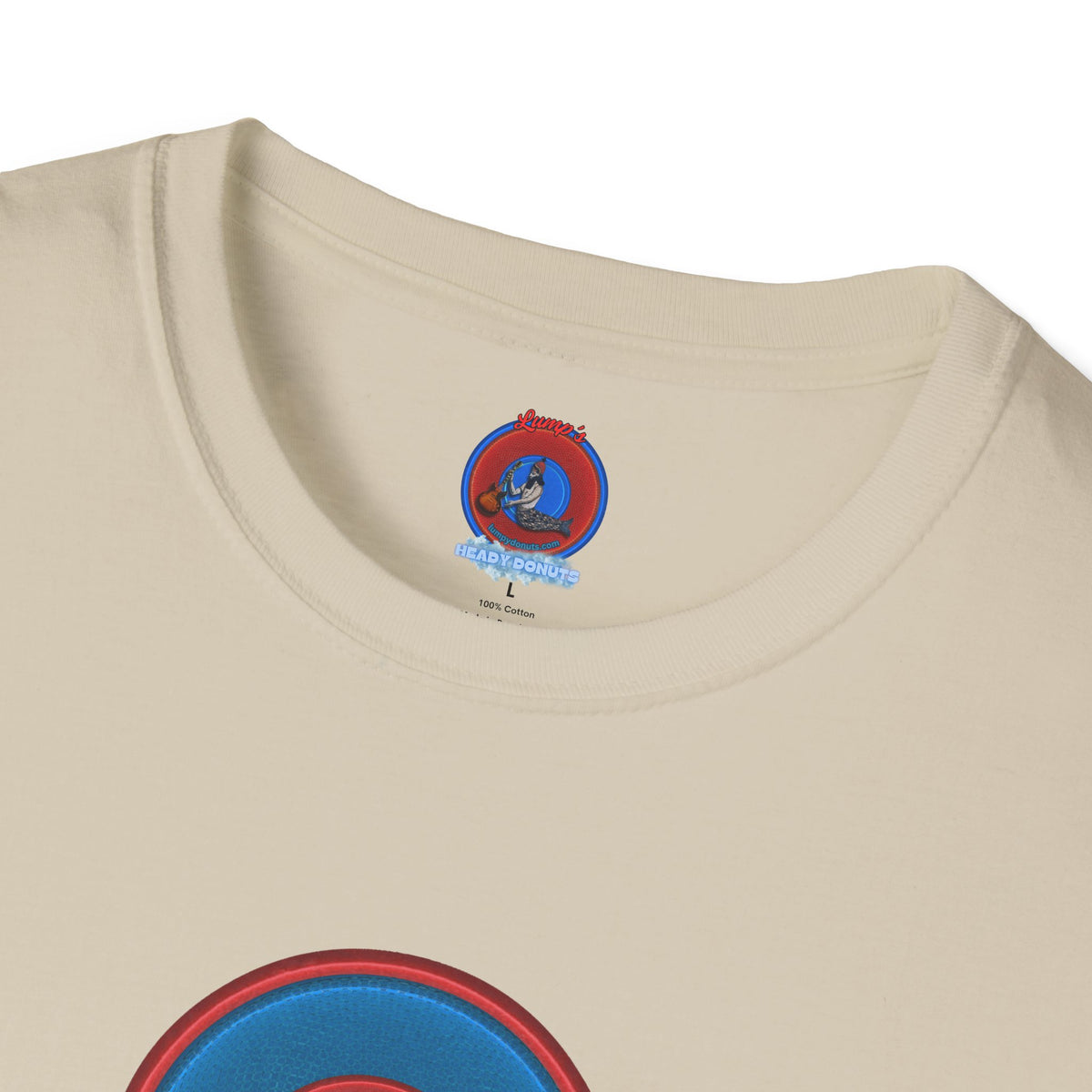 Classic Donut Tee - Unisex Soft-Style - "The Lumpy Donut" - variant 2 - blue/red donut