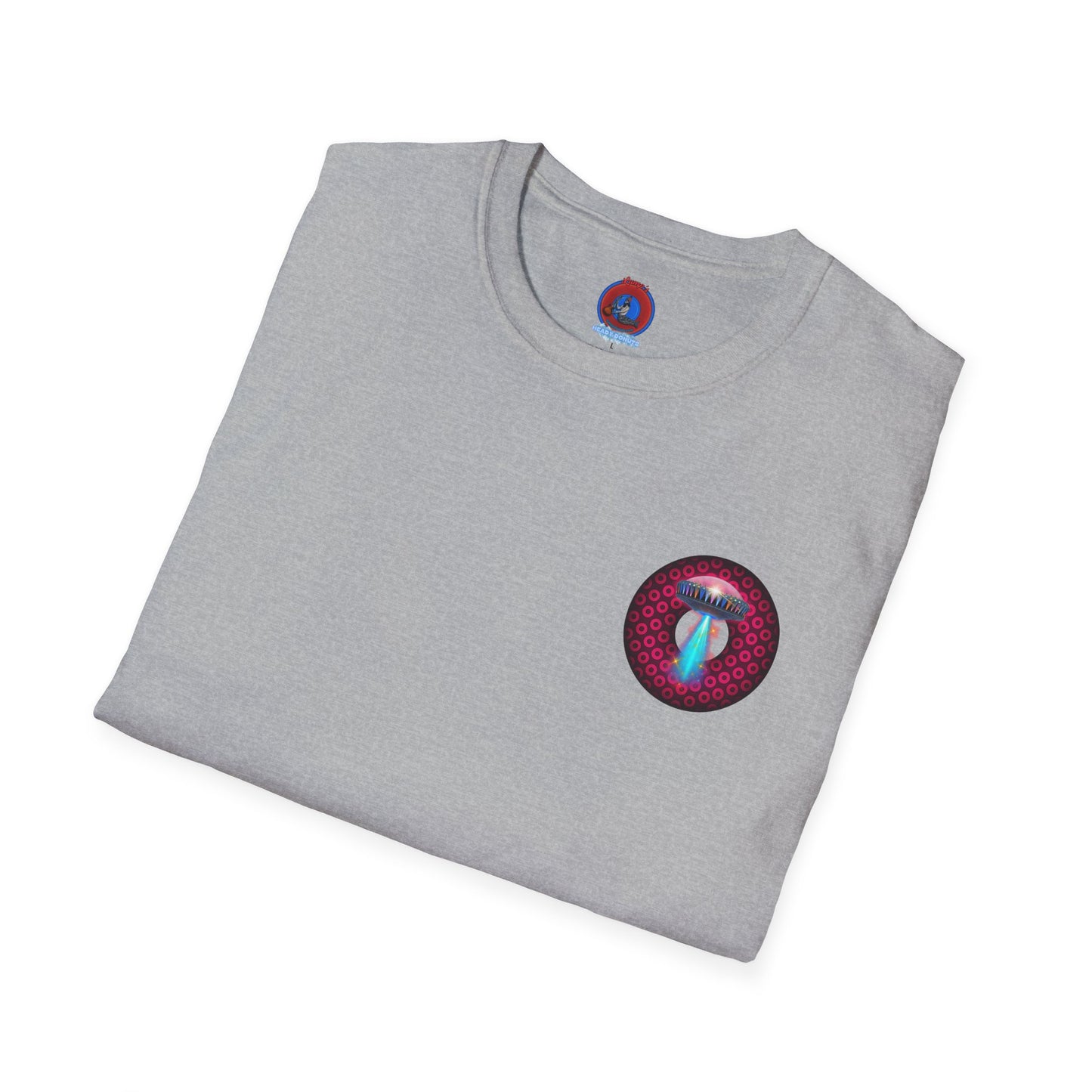 Classic Donut Tee - Unisex Soft-Style - "Donuts now Served on the Mothership" - series 1.0  - variant 2  - red/red paradoxical donut