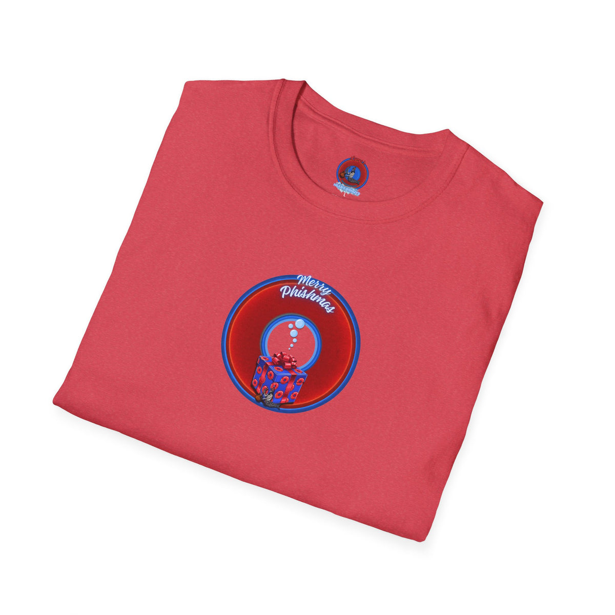 Classic Donut Tee - Unisex Soft-Style - "Phishmas Caroler's Tee " - vivid red/blue donut - variant 2