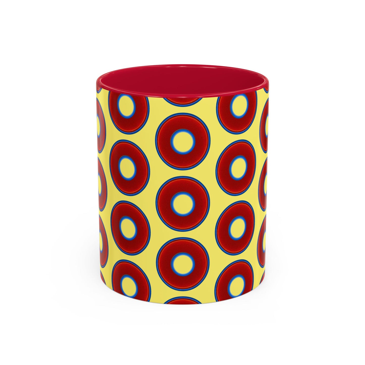 Lump's Grumpy Coffee Mug - vivid red donuts w/yellow background