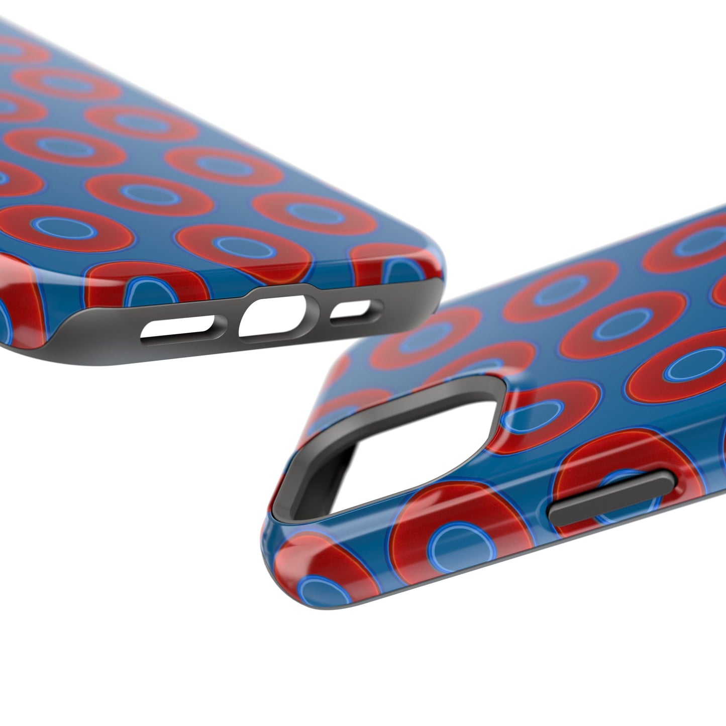 Impact-Resistant Lumpy Donut Case - red vivid donut print w/wavy navy background