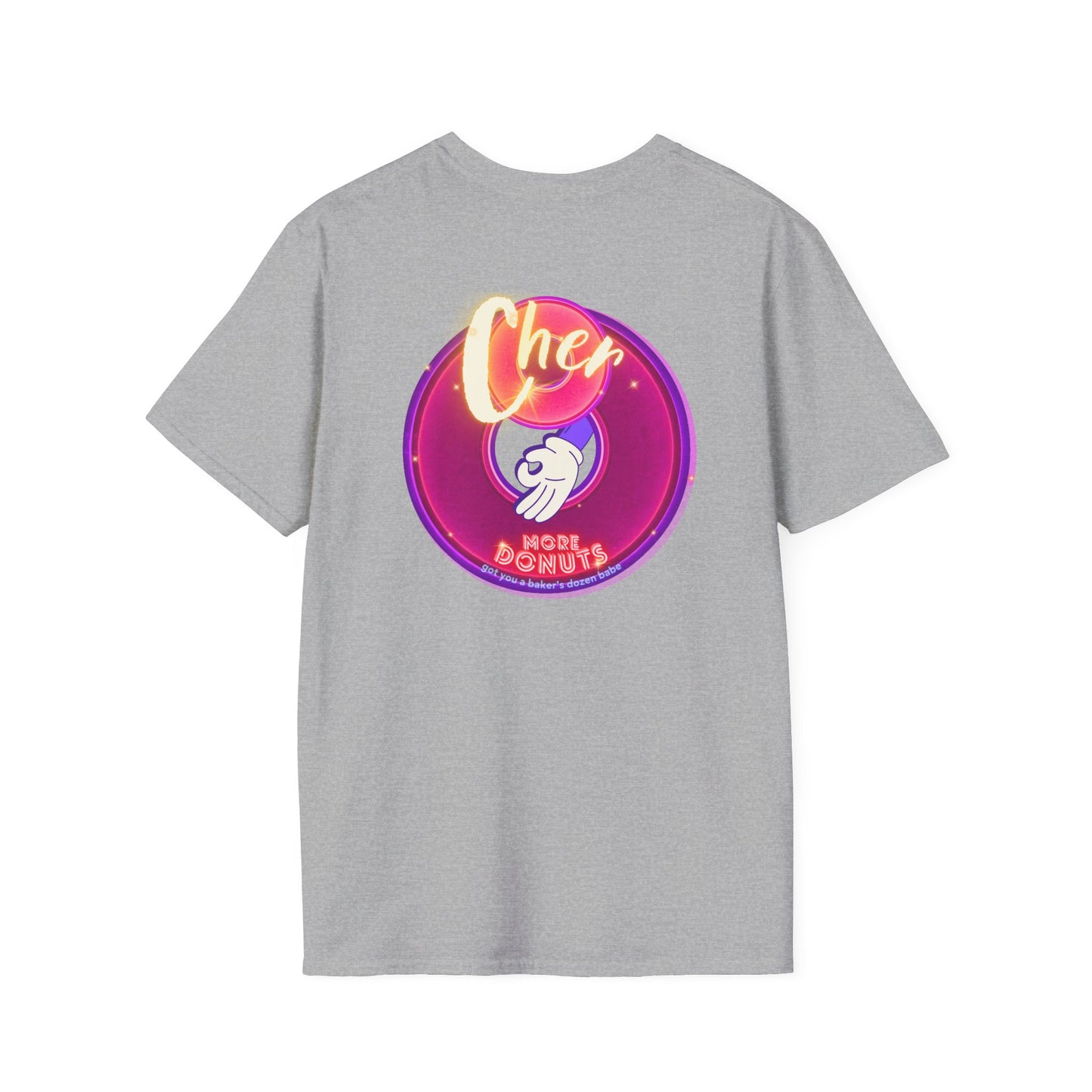 Classic Donut Tee - Unisex Soft-Style - "Cher-ing is Caring" - series 1.0  - variant 1 - magenta donuts [*charitable donut]