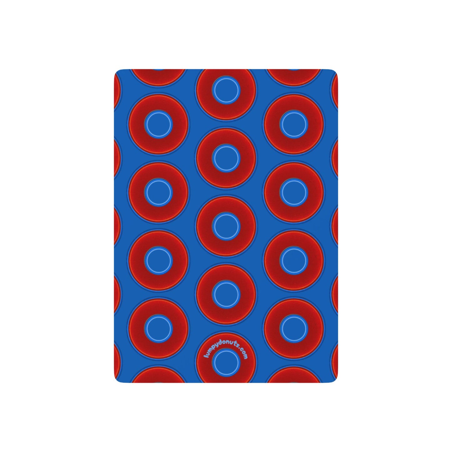 Lumpy Donut Playing Decks - 52-cards - red vivid donuts w/dark royal blue background