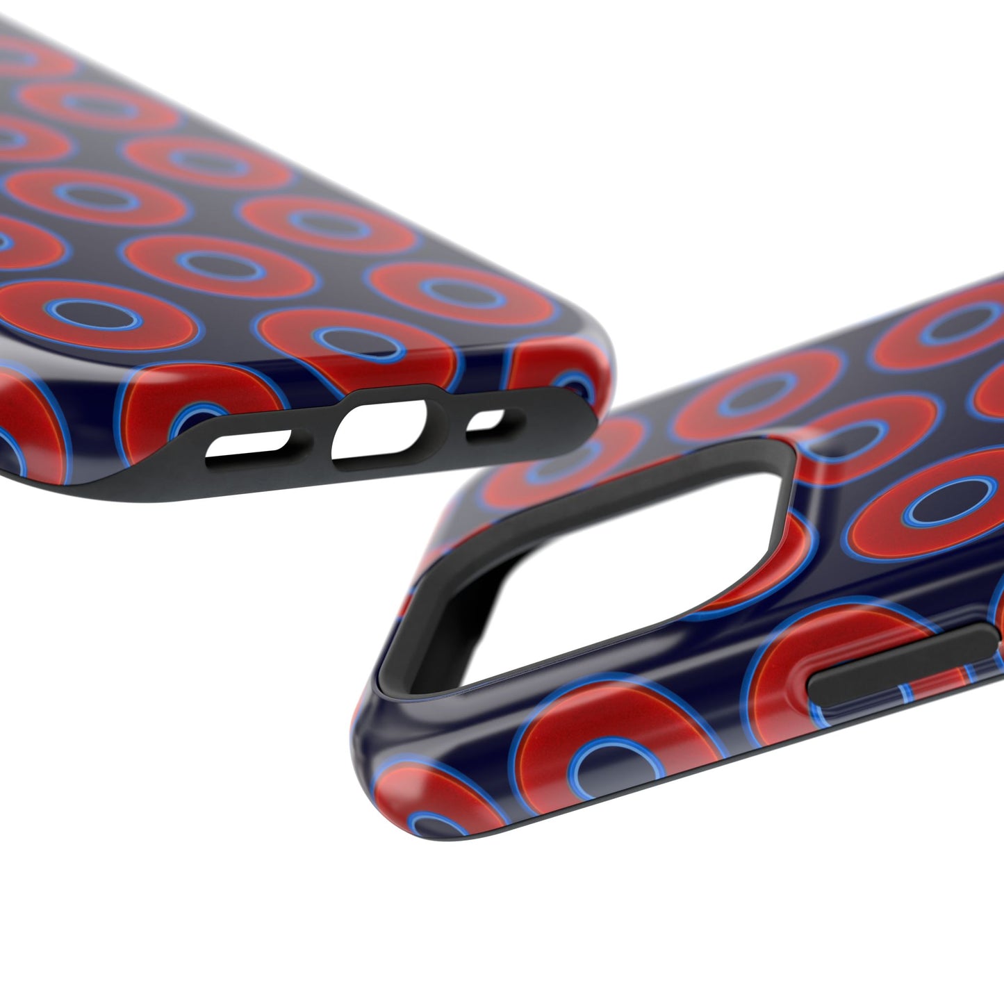 Impact-Resistant Lumpy Donut Case - red vivid donut print w/midnight blue background
