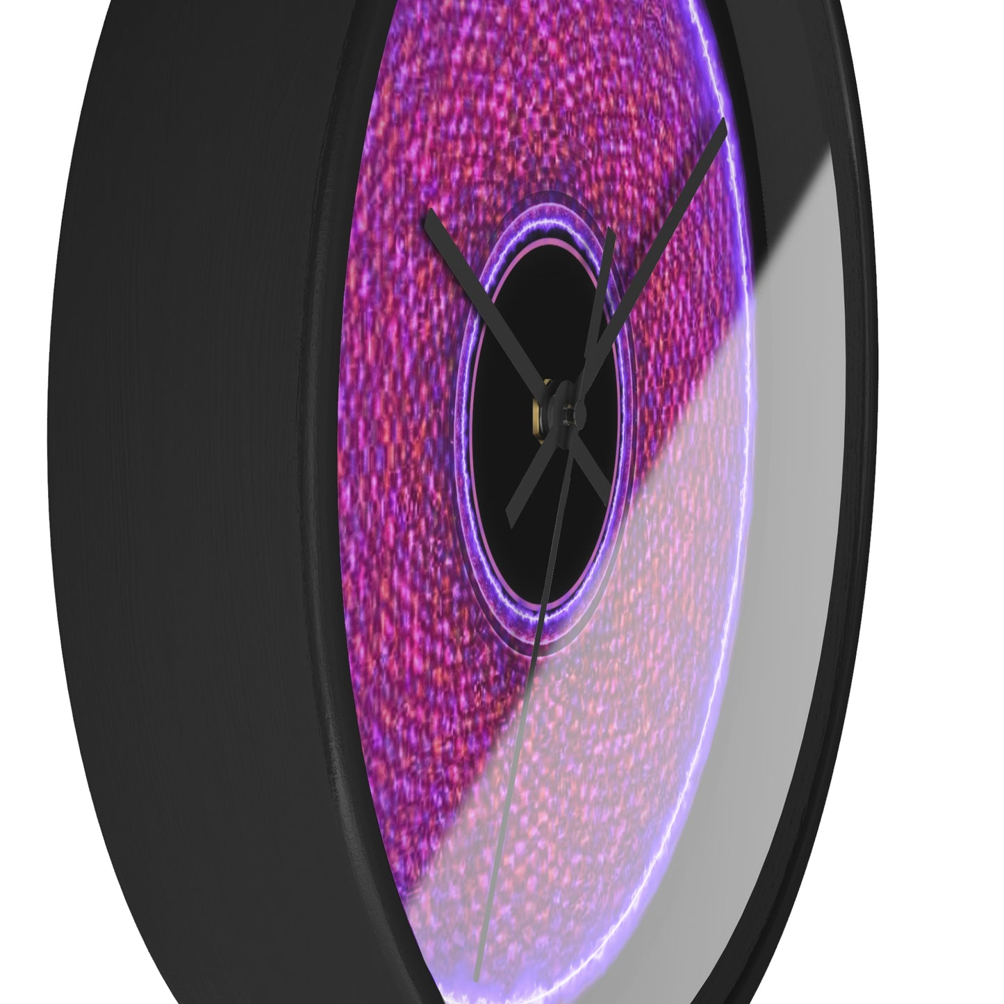 Lumpy Wall Clock - "The Frankenstein Donut Clock... it's Alive!" purple pixilated donut w/black background