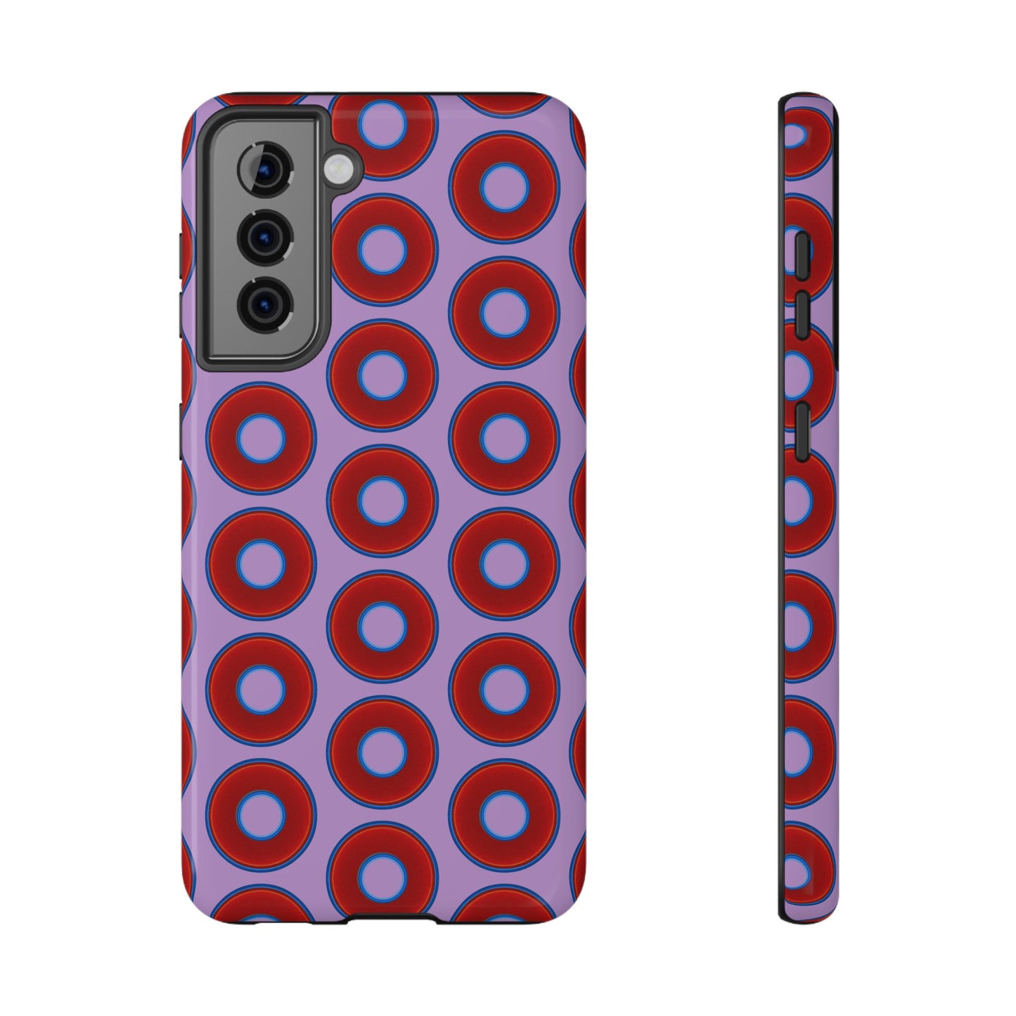 Impact-Resistant Lumpy Donut Case - red vivid donut print w/wisteria purple background