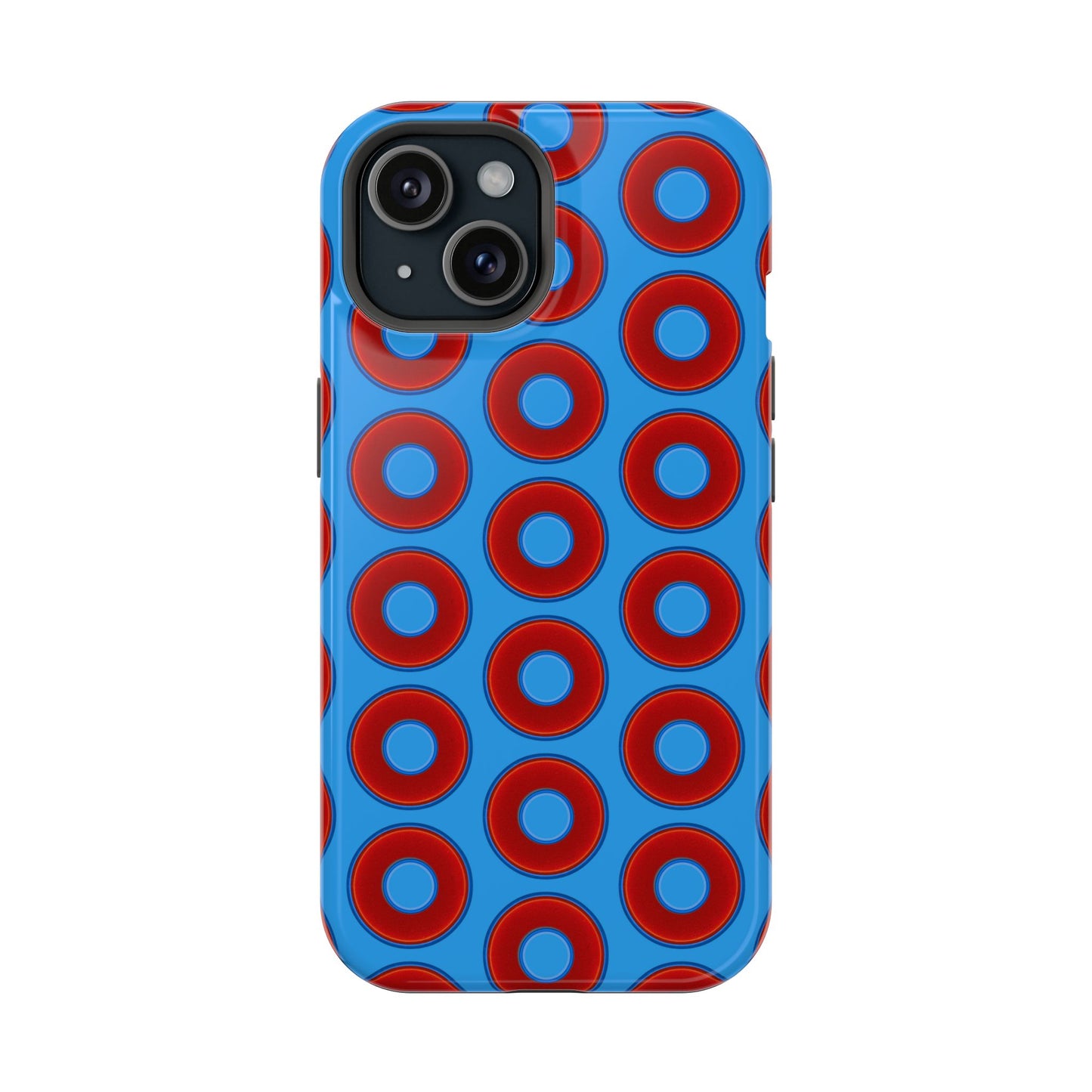 Impact-Resistant Lumpy Donut Case - red vivid donut print w/sky royal blue background