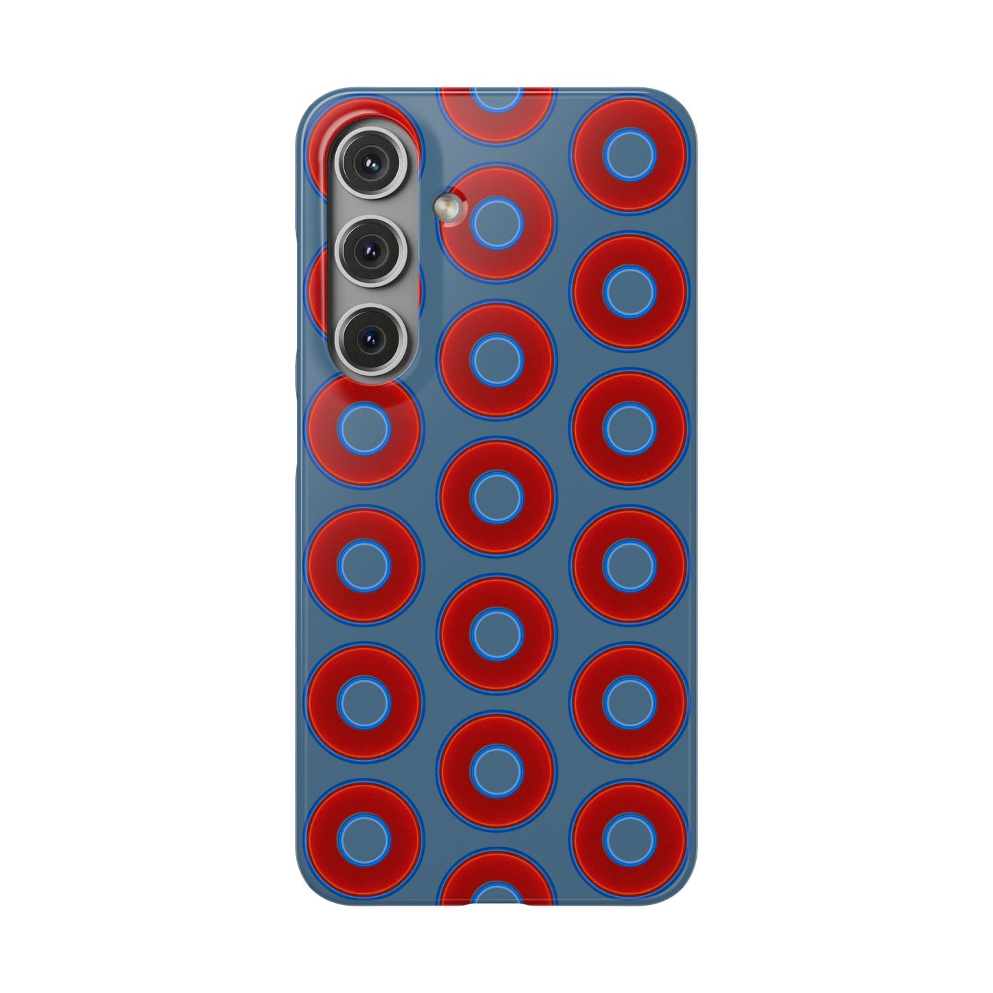 Lumpy Donut Snap Case - red vivid donut print w/steel blue background
