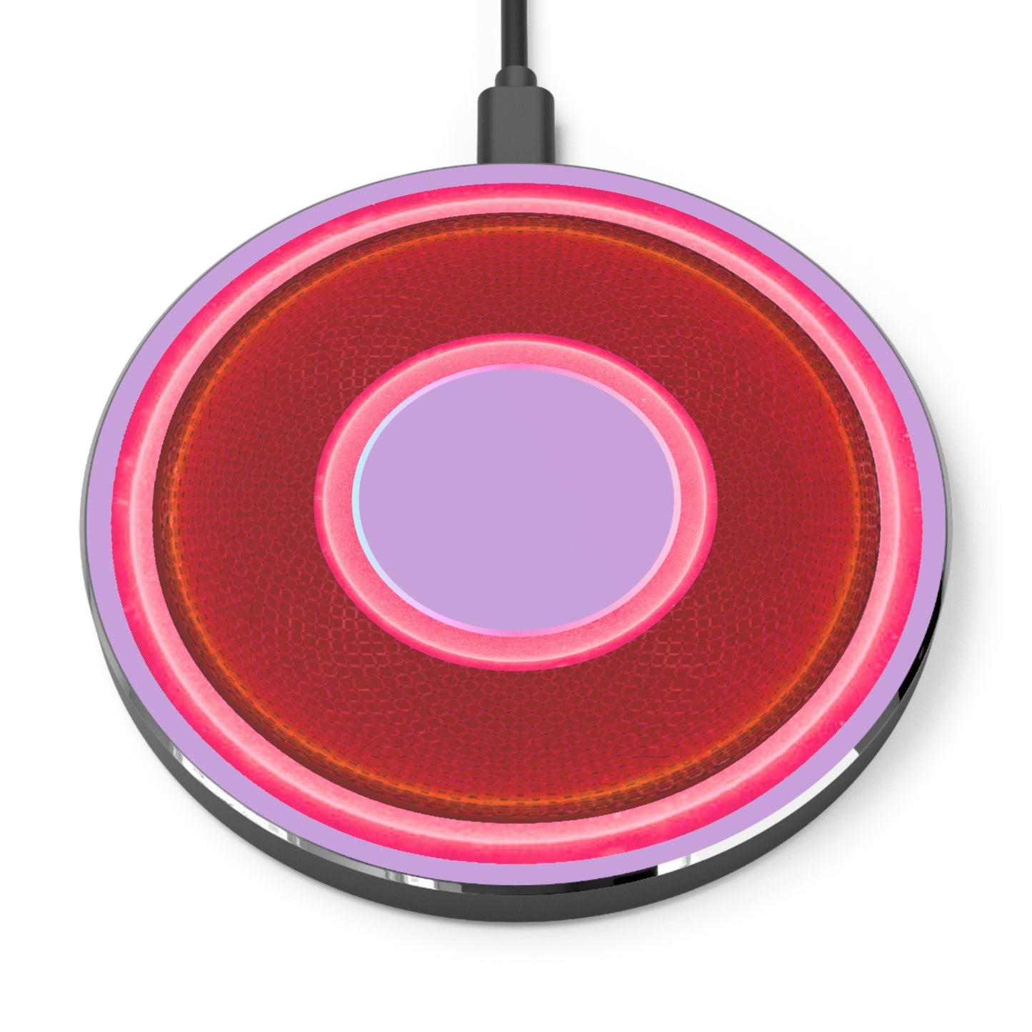The Flow - Wireless Lumpy Donut Chargers - rustic light red/pink donut w/wisteria purple background