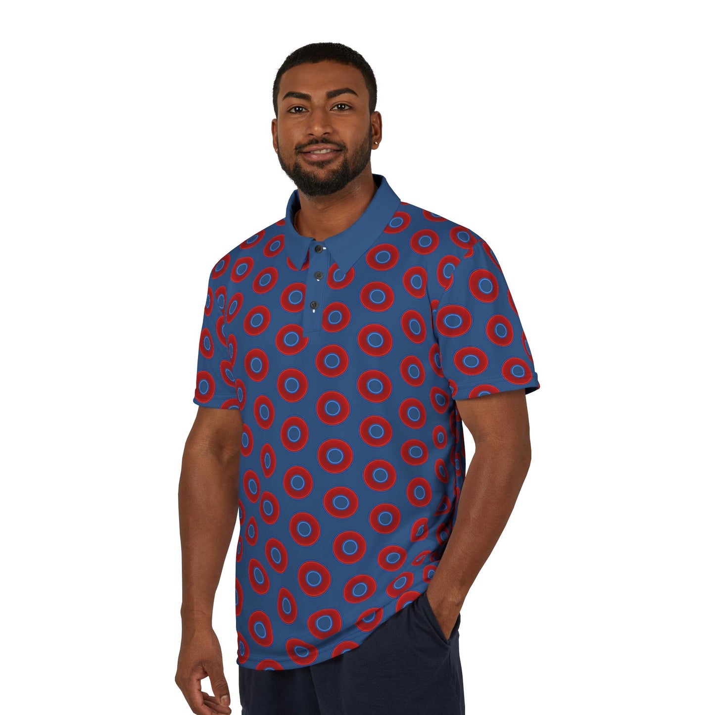 Donut Polo - vivid donut print w/light navy blue background [unisex]