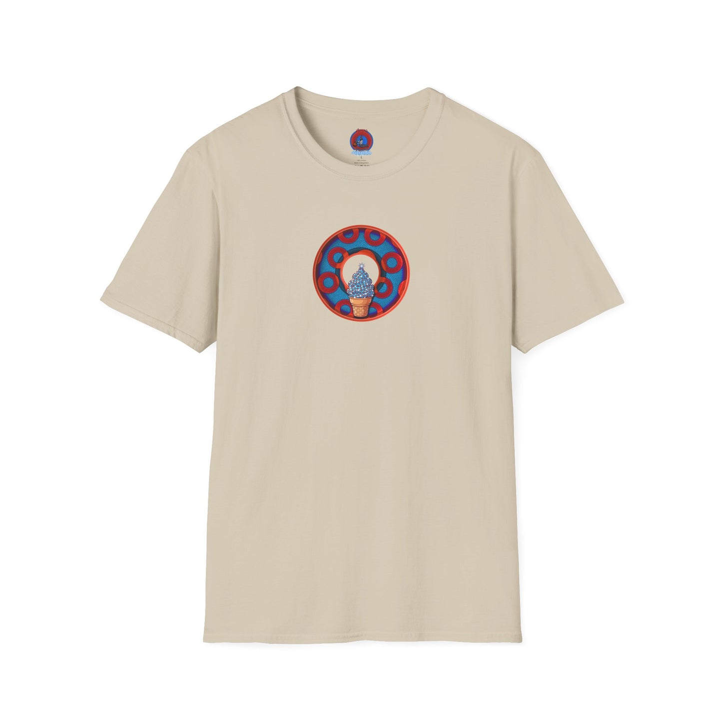 Classic Donut Tee - Unisex Soft-Style - "We All Scream It's ICE Cream" - blue/red rustic paradox donut