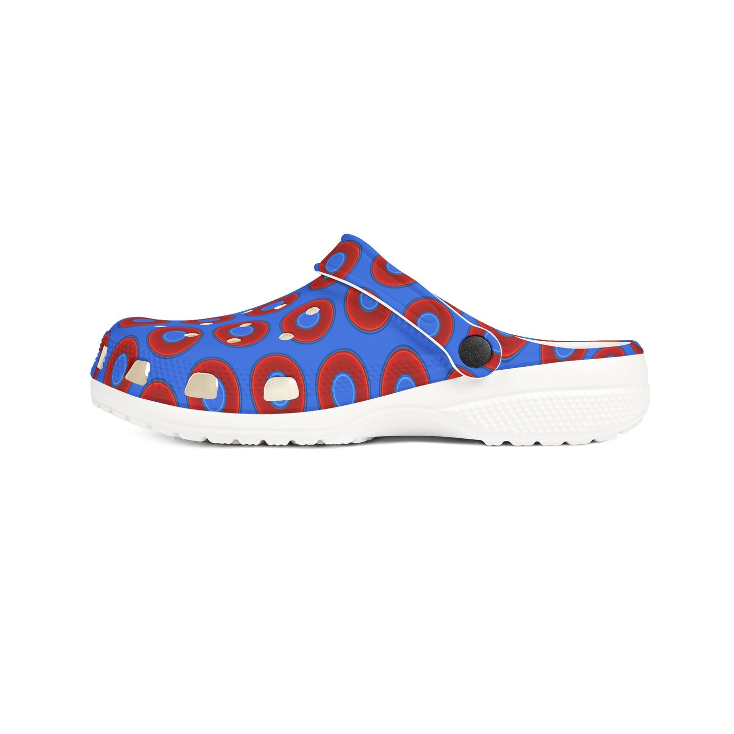 Spatchcocks - donut slip-on shoes - vivid red donuts w/medium royal blue background [unisex]