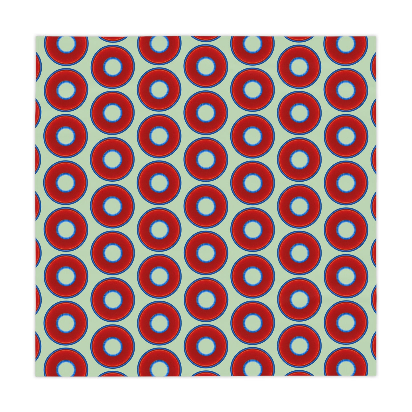 Lumpy Tablecloth - 55.1" x 55.1" - vivid red donuts w/seafoam background