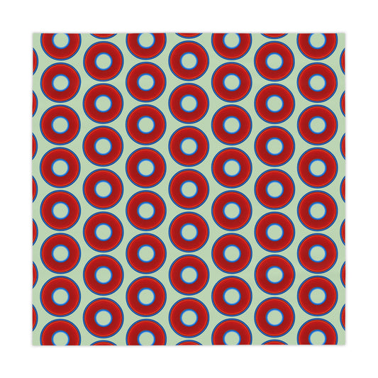 Lumpy Tablecloth - 55.1" x 55.1" - vivid red donuts w/seafoam background