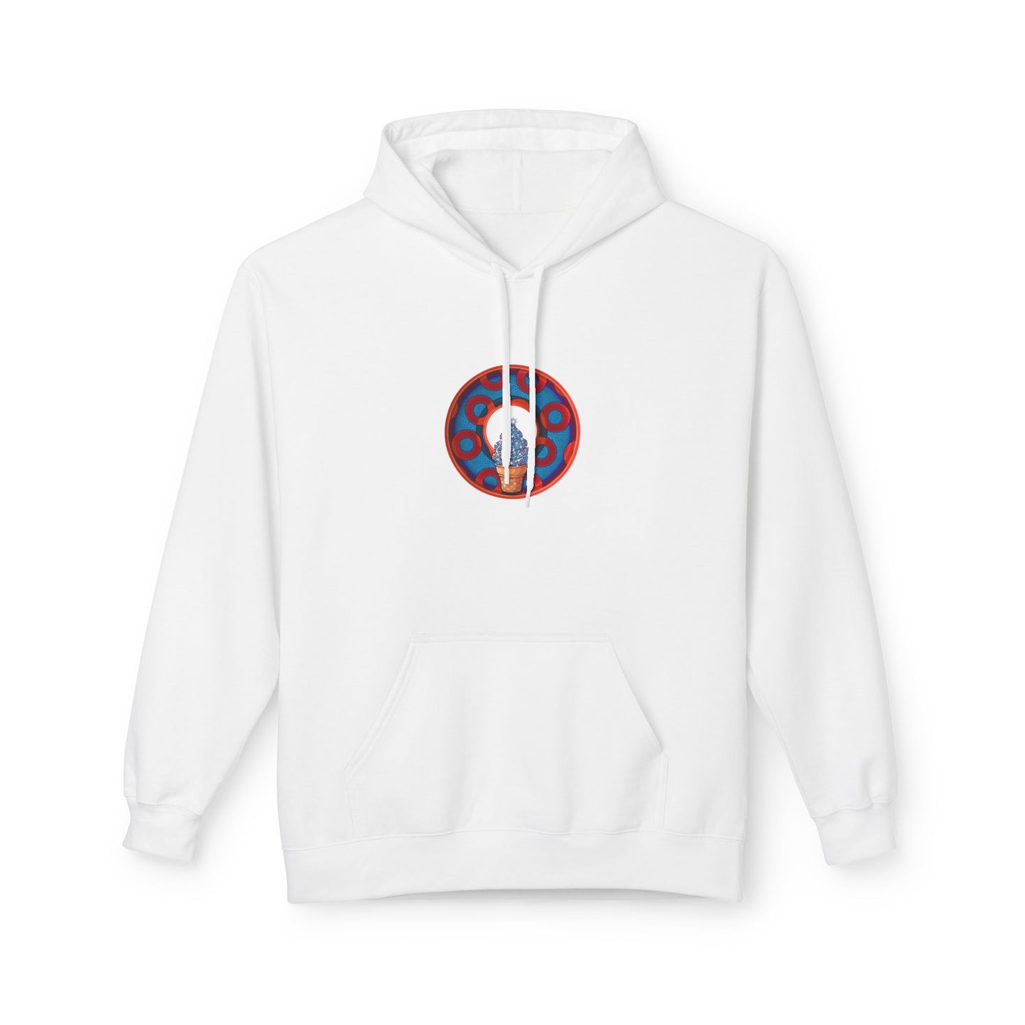 Fleece Harry Hoodies [Midweight Soft-style] - "We All Scream It's ICE Cream - YEMSG Donut" - blue/red rustic paradox donut