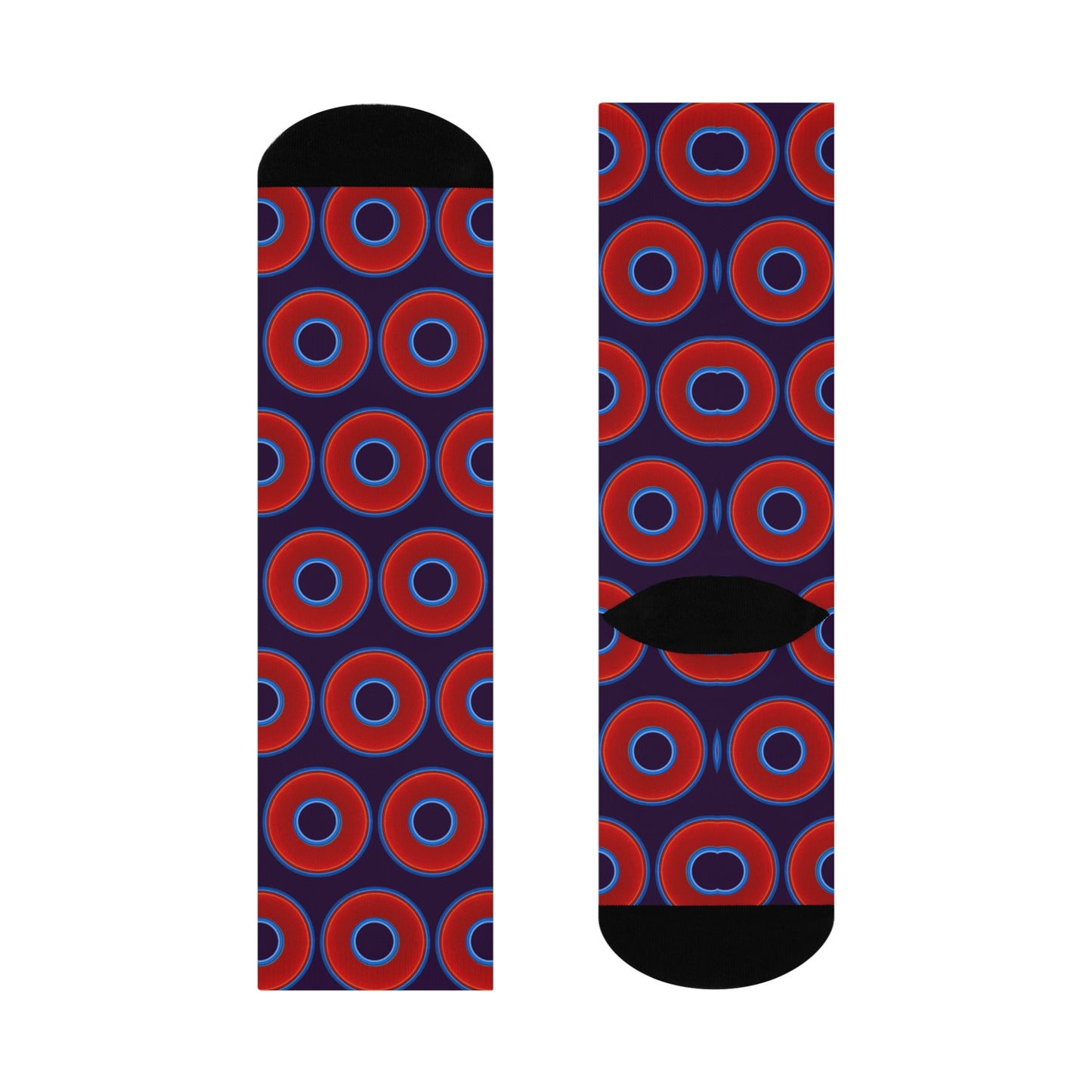 Lumpy Sox - cushioned crew - vivid red donut print w/midnight purple background