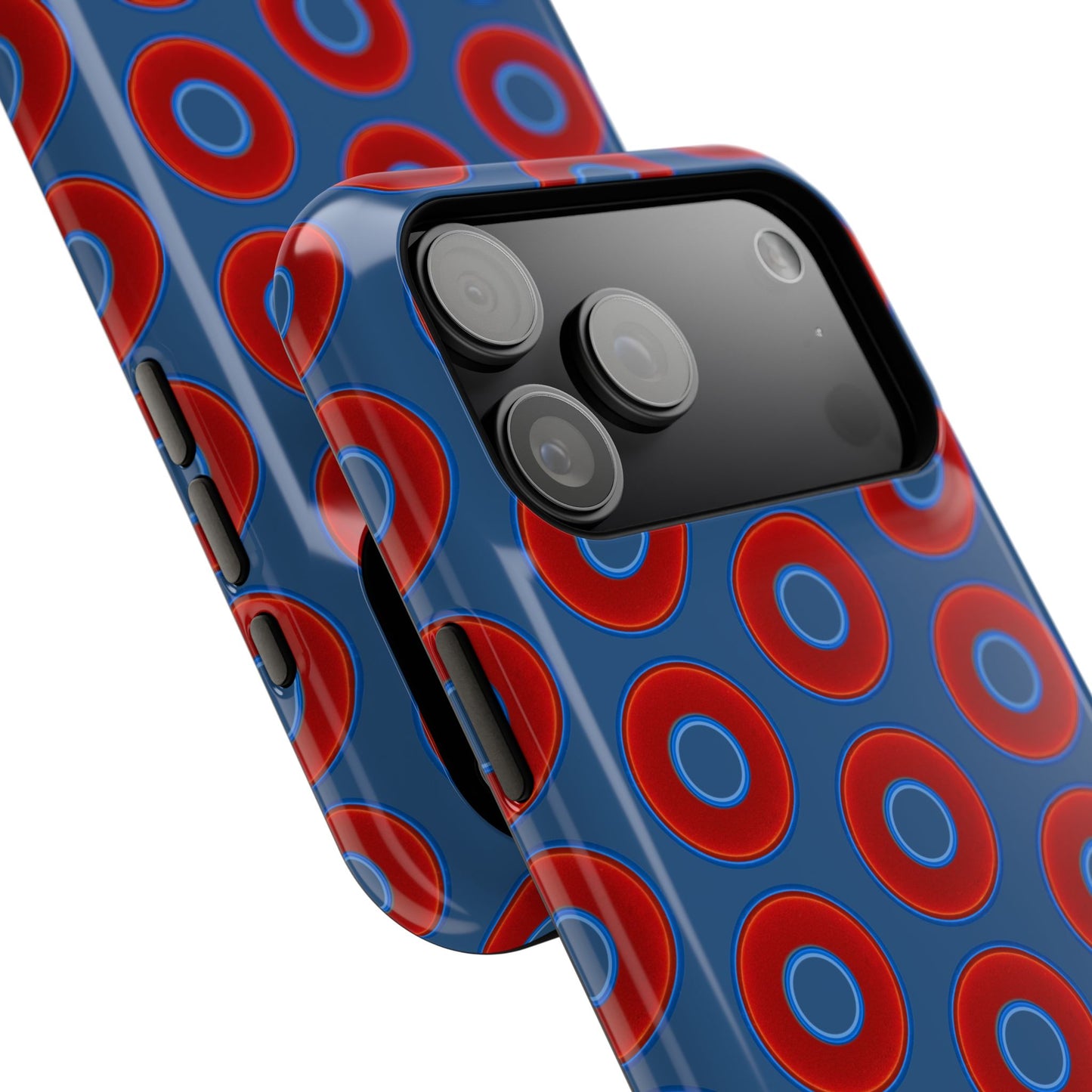 Impact-Resistant Lumpy Donut Case - red vivid donut print w/light navy blue background