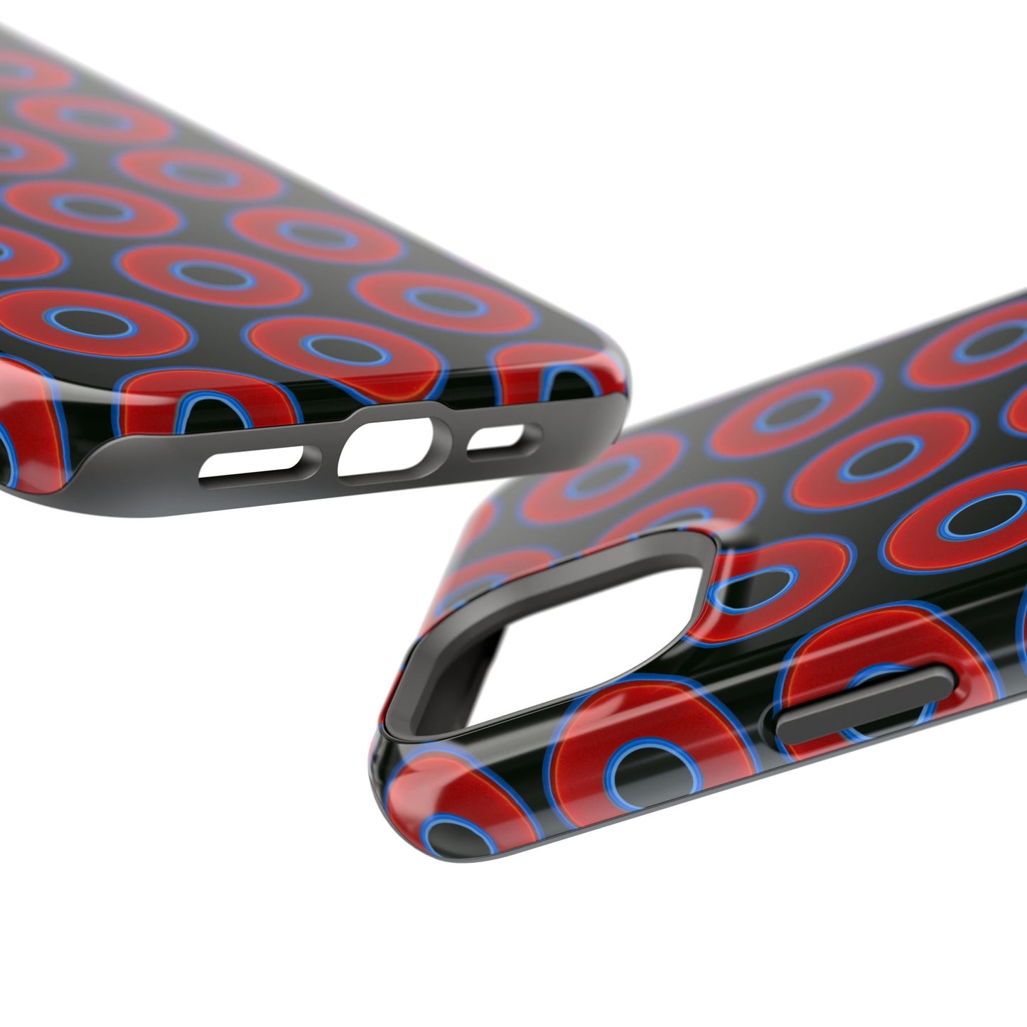 Impact-Resistant Lumpy Donut Case - red vivid donut print w/midnight moss background