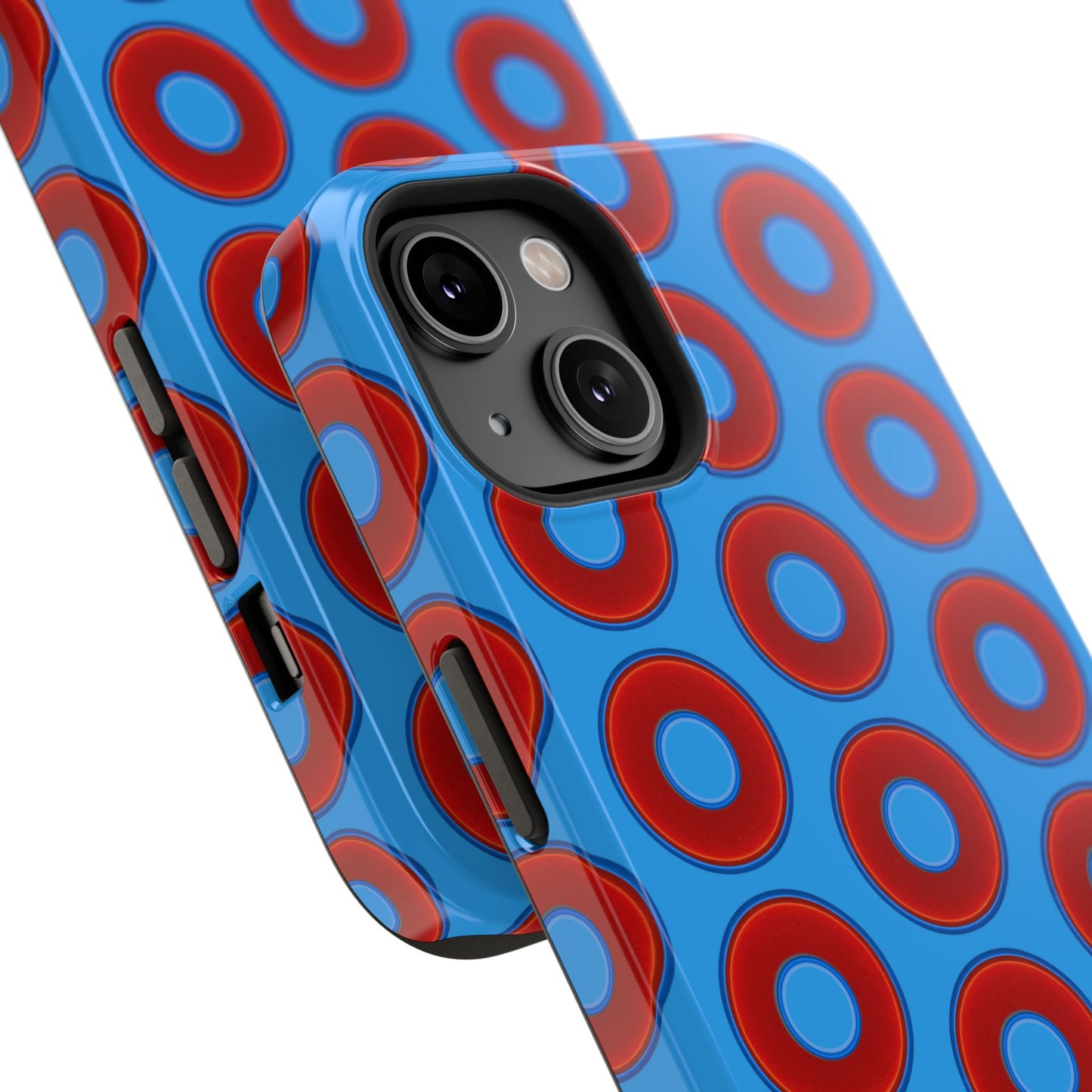 Impact-Resistant Lumpy Donut Case - red vivid donut print w/sky royal blue background