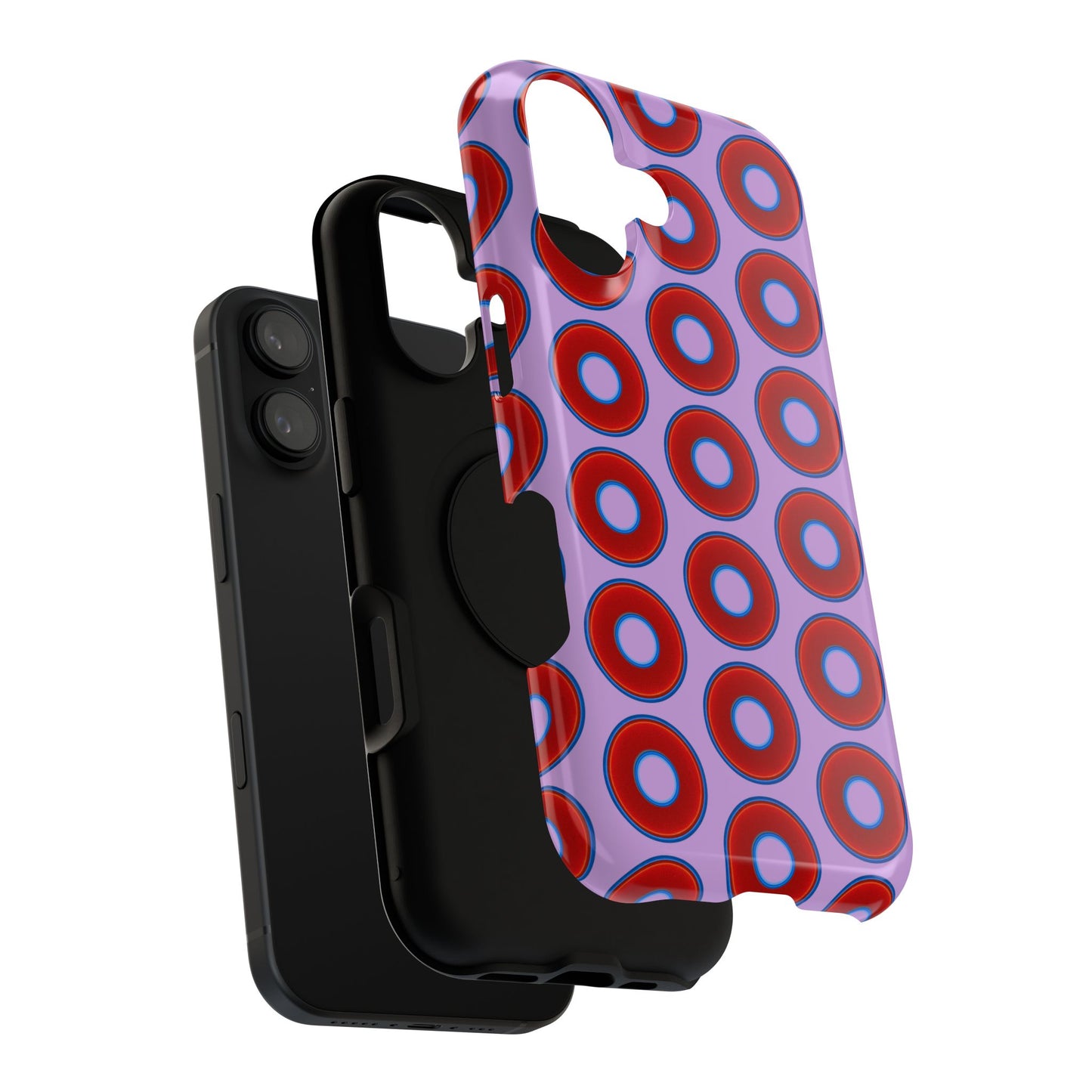 Impact-Resistant Lumpy Donut Case - red vivid donut print w/wisteria purple background