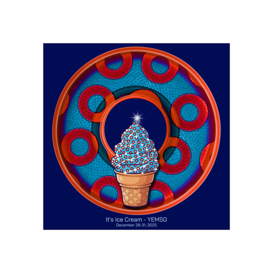 Lumpy Poster Nuts - "It's Ice Cream - YEMSG Soft Serve" - 24" x 24" 220gsm Giclée/matte  - rustic blue/red donut on dark blue background