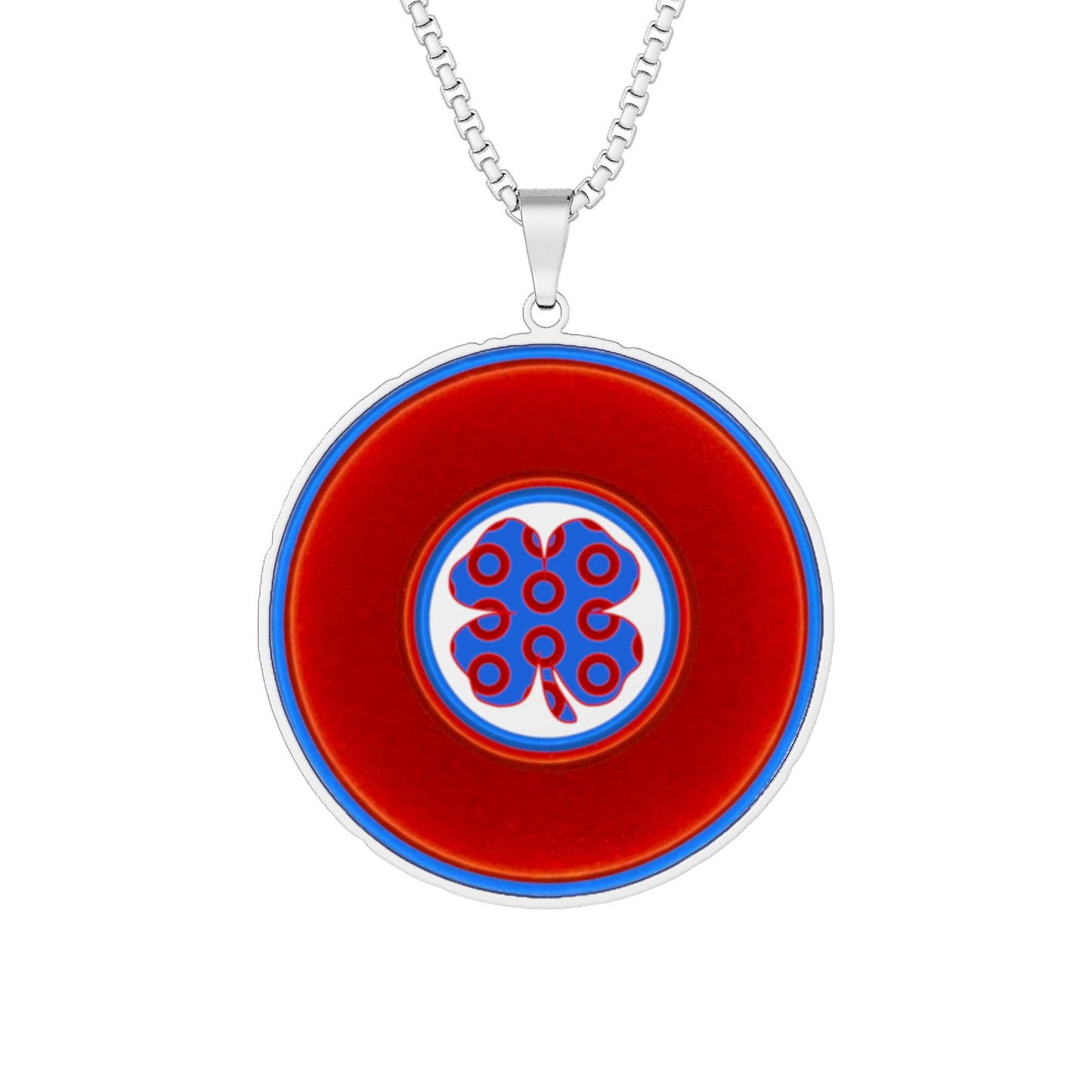 Lump's Heady Donut Necklace - 1" x 1" Stainless Steel Pendant - "Patron Saint of Donuts" - St. Patrick's Day/holiday edition - vivid red donut - variant 3