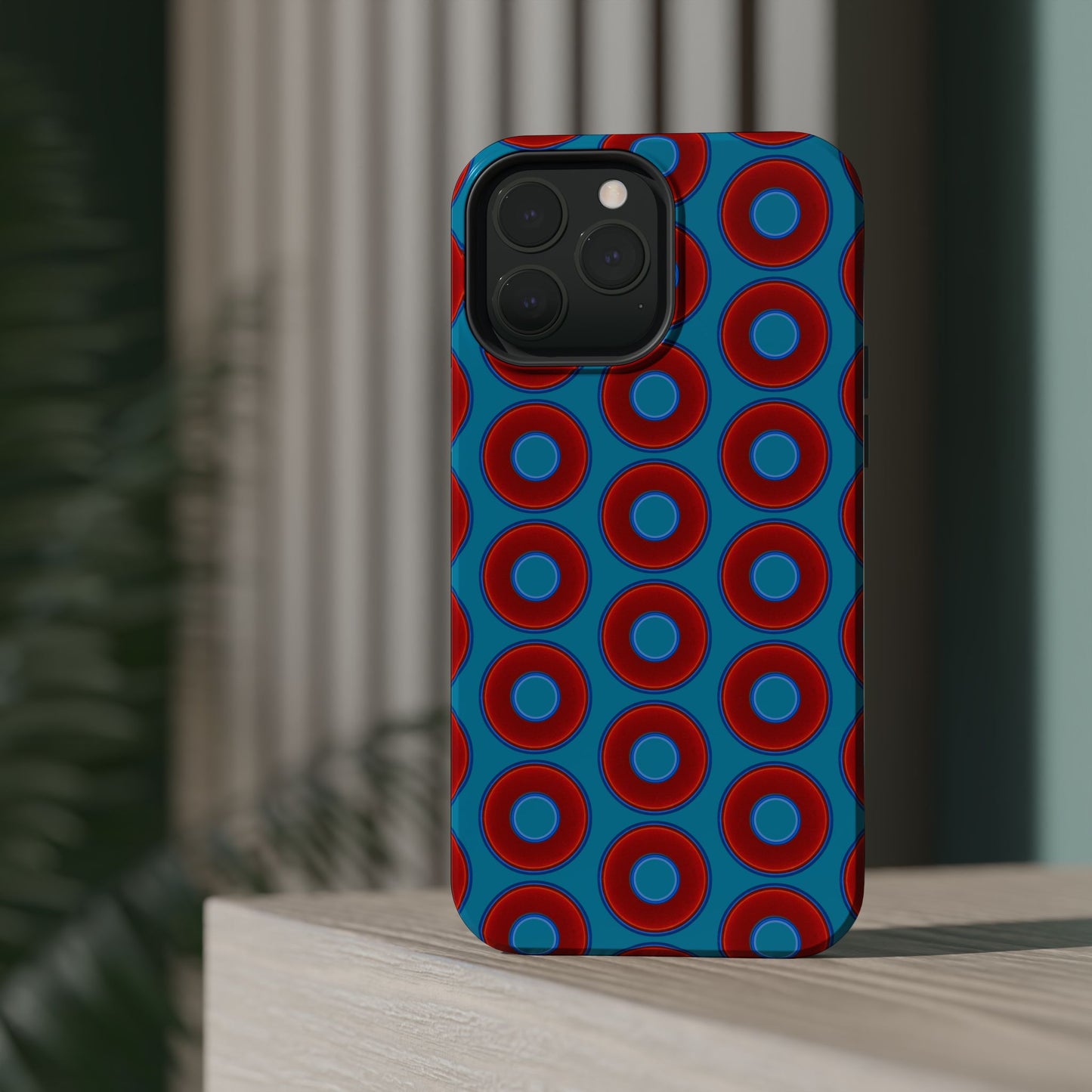 Magnetic Tough Donut Case - red vivid donut print w/aquamarine blue background