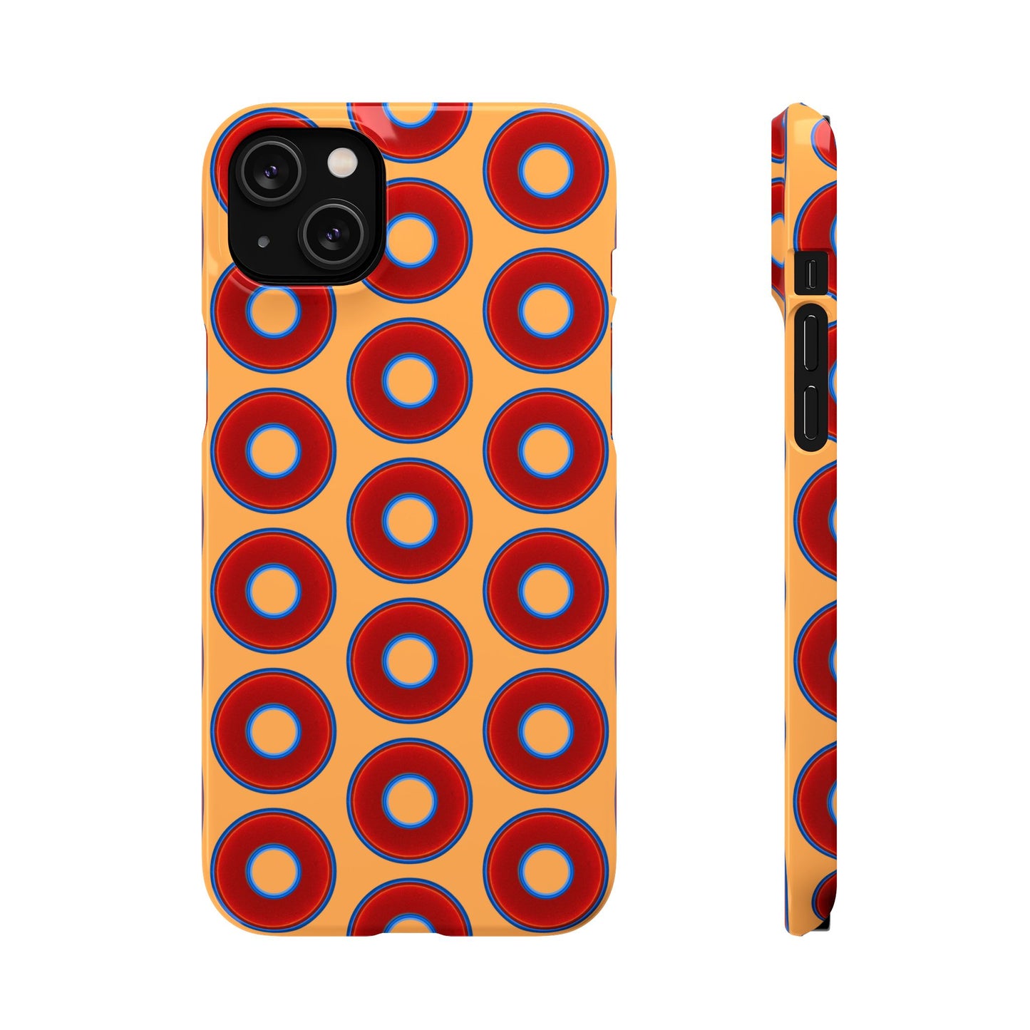 Lumpy Donut Snap Case - red vivid donut print w/creamcicle orange background