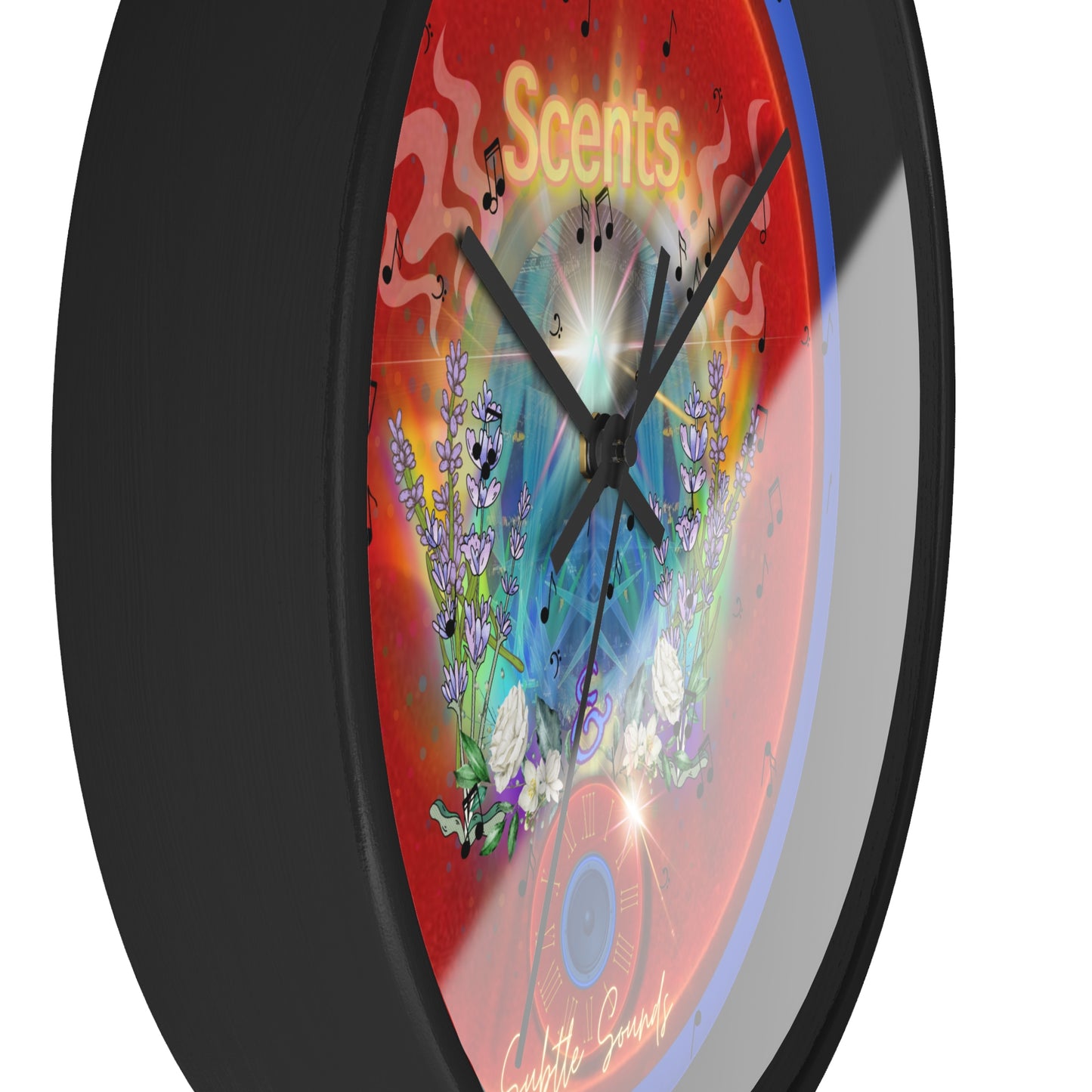 Lumpy Wall Clock - "The Scented & Subtly Delicious Donut" - red vivid w/royal blue background