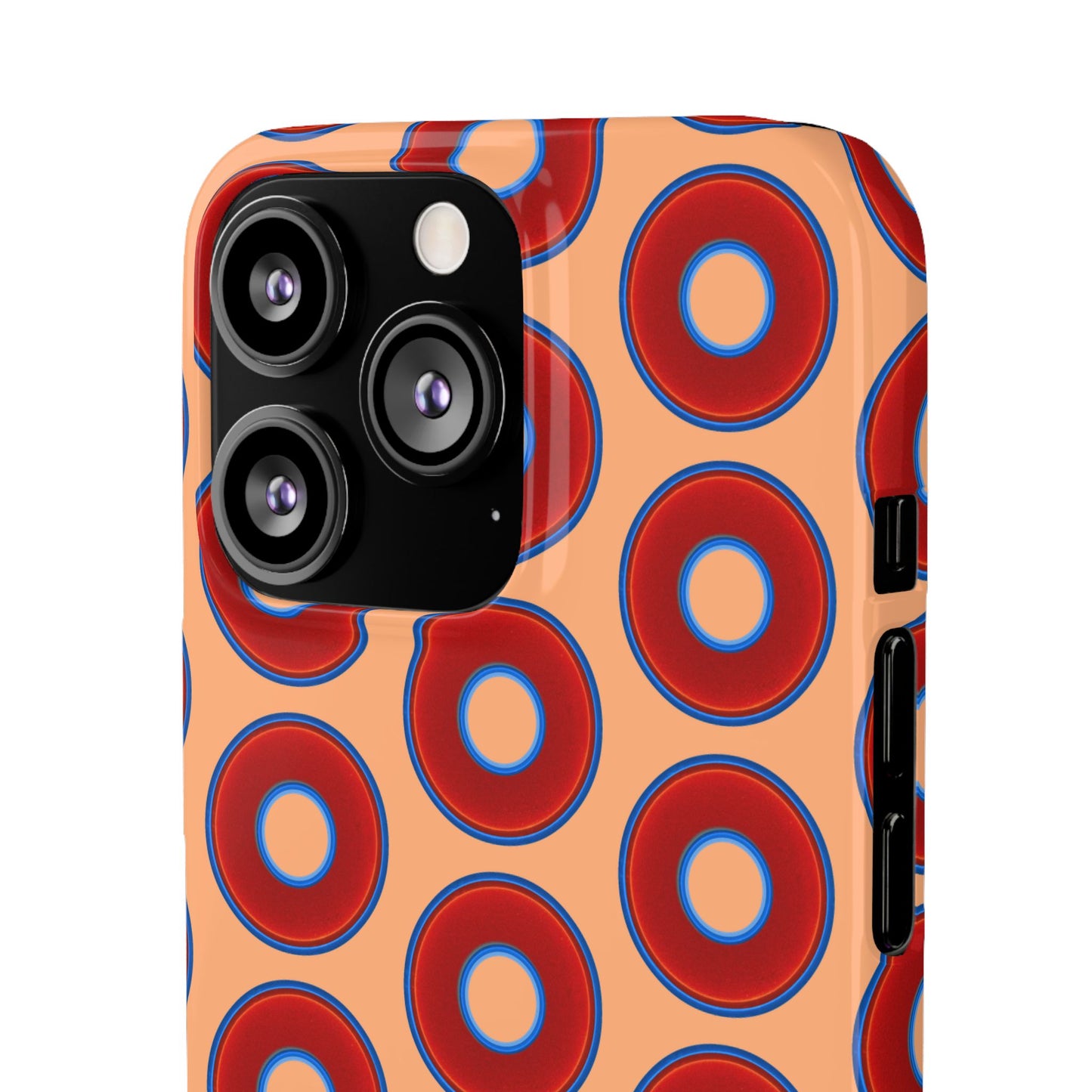 Lumpy Donut Snap Case - red vivid donut print w/peach background