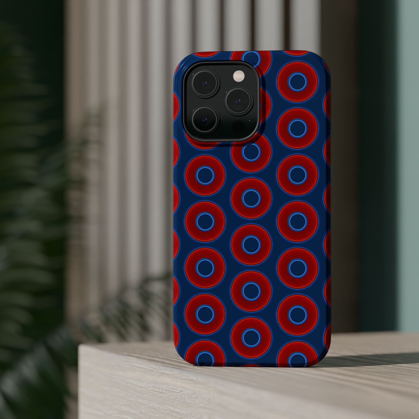 Magnetic Tough Donut Case - red vivid donut print w/Atlantic navy blue background